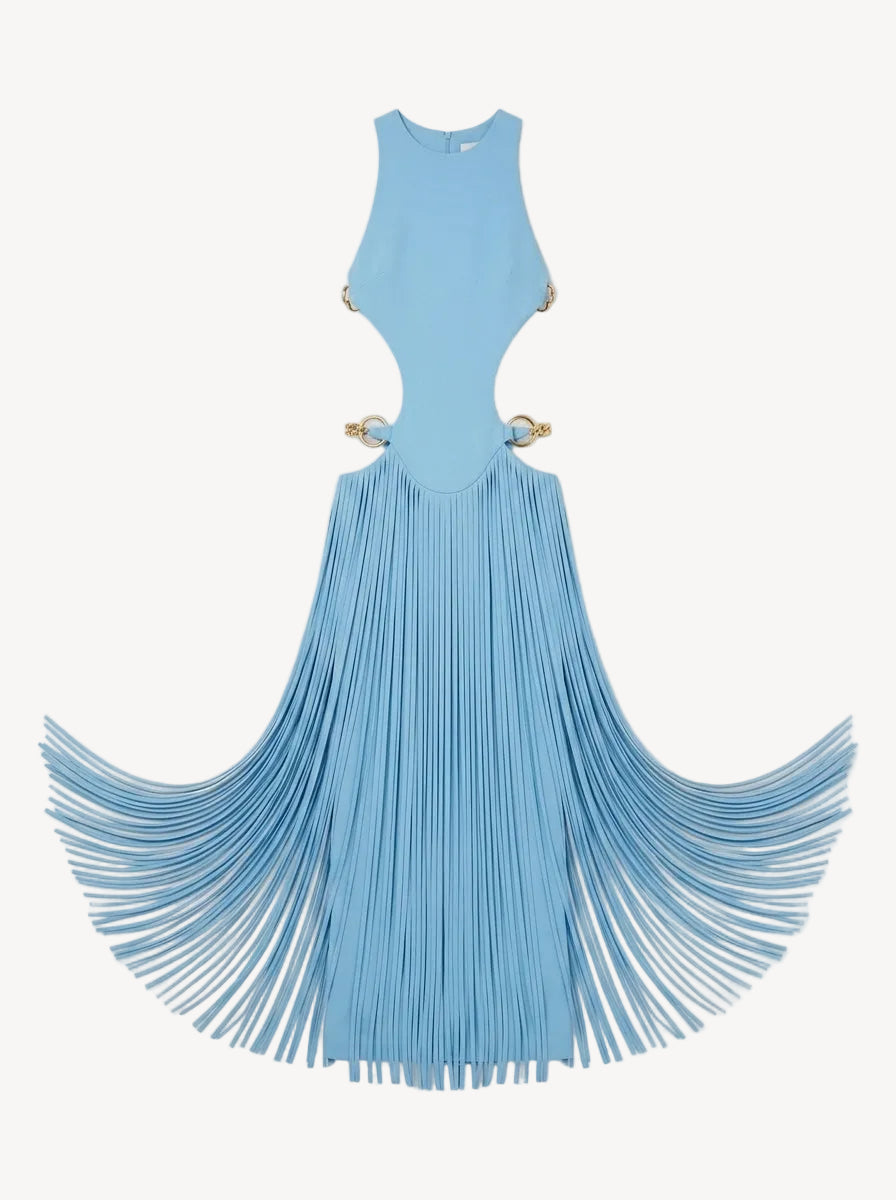 Blue Cut-Out Fringe Maxi Dress