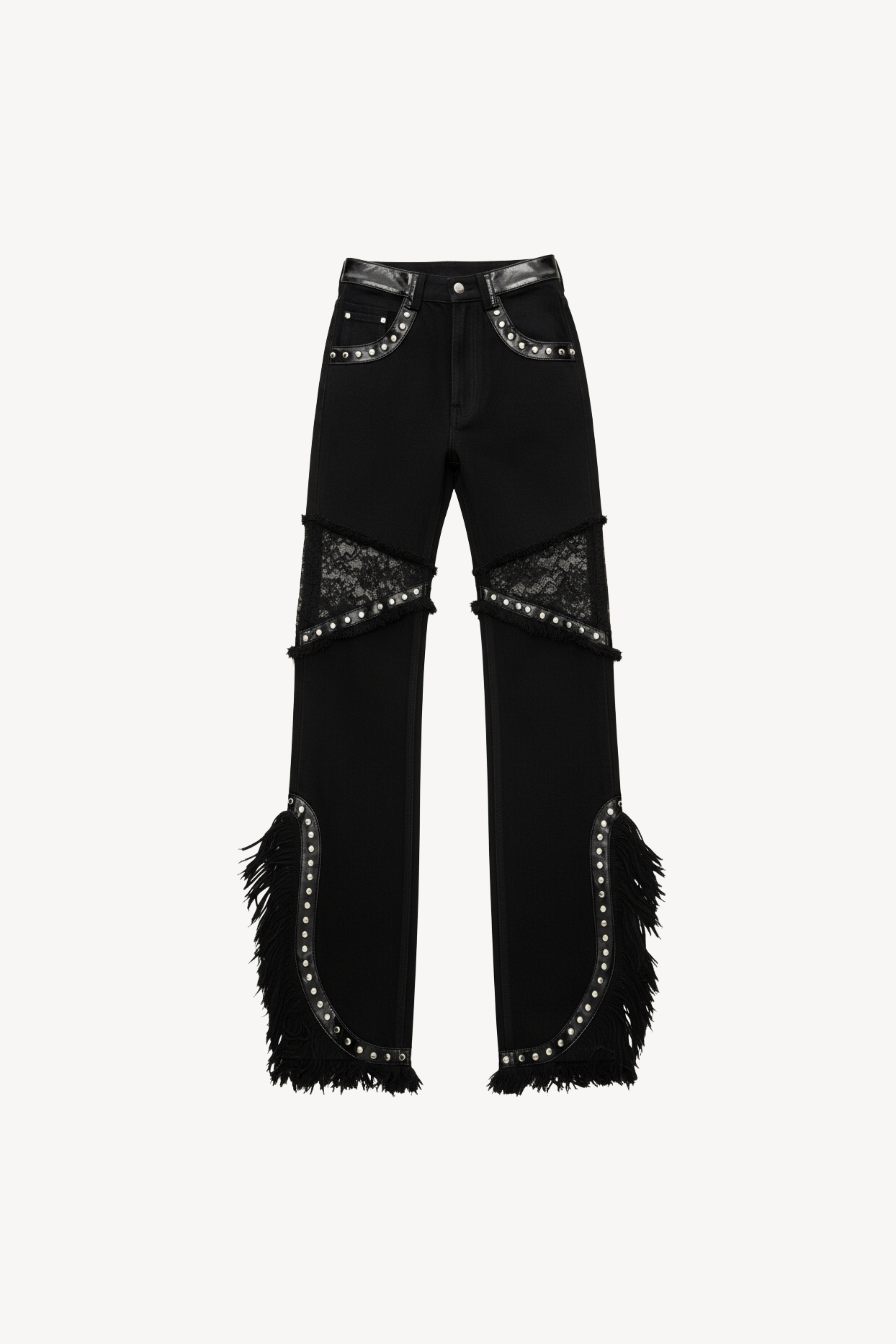 DENIM LACE-INSERT JEANS
