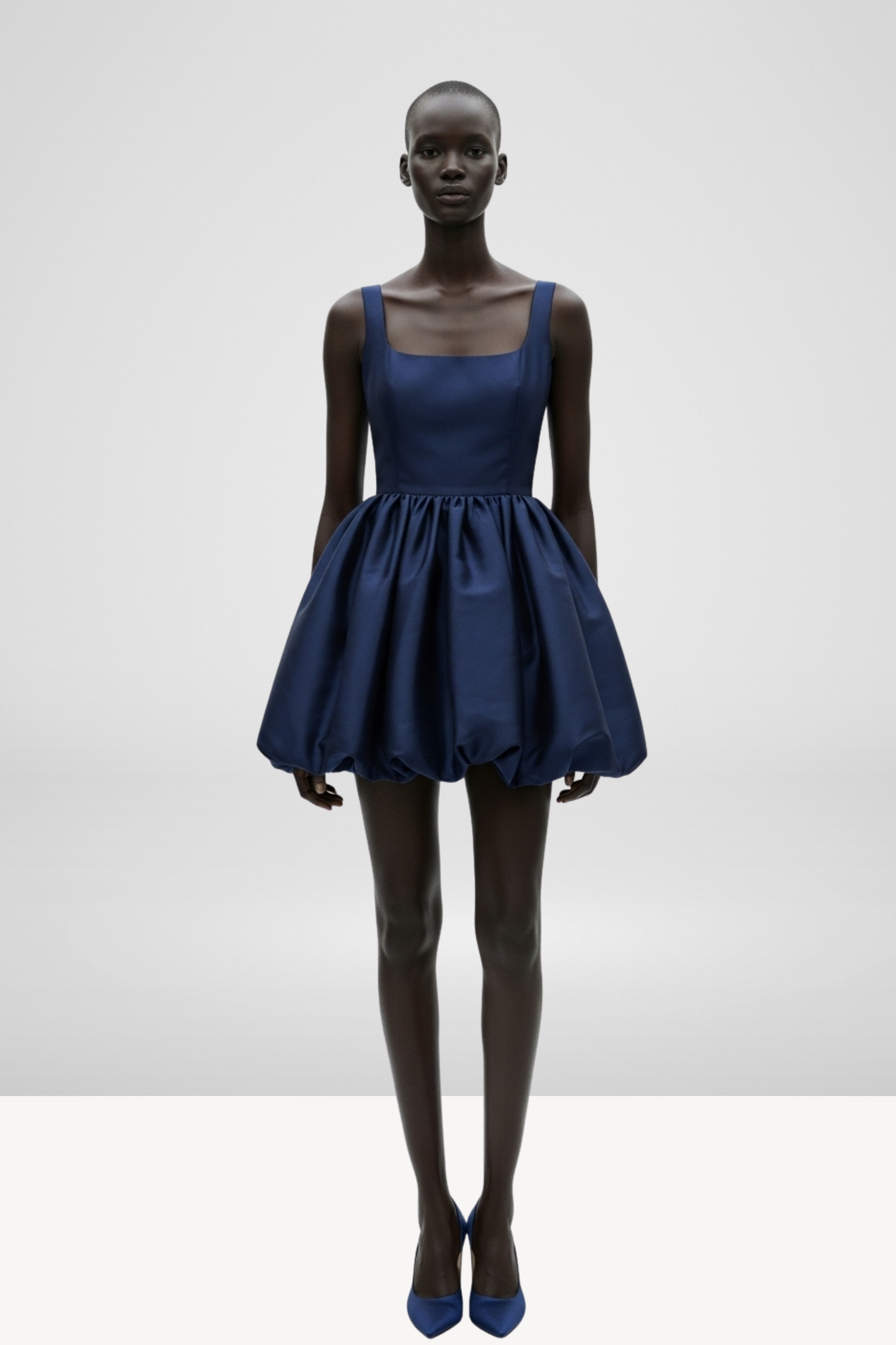 NAVY SATIN DUCHESSE MINI DRESS