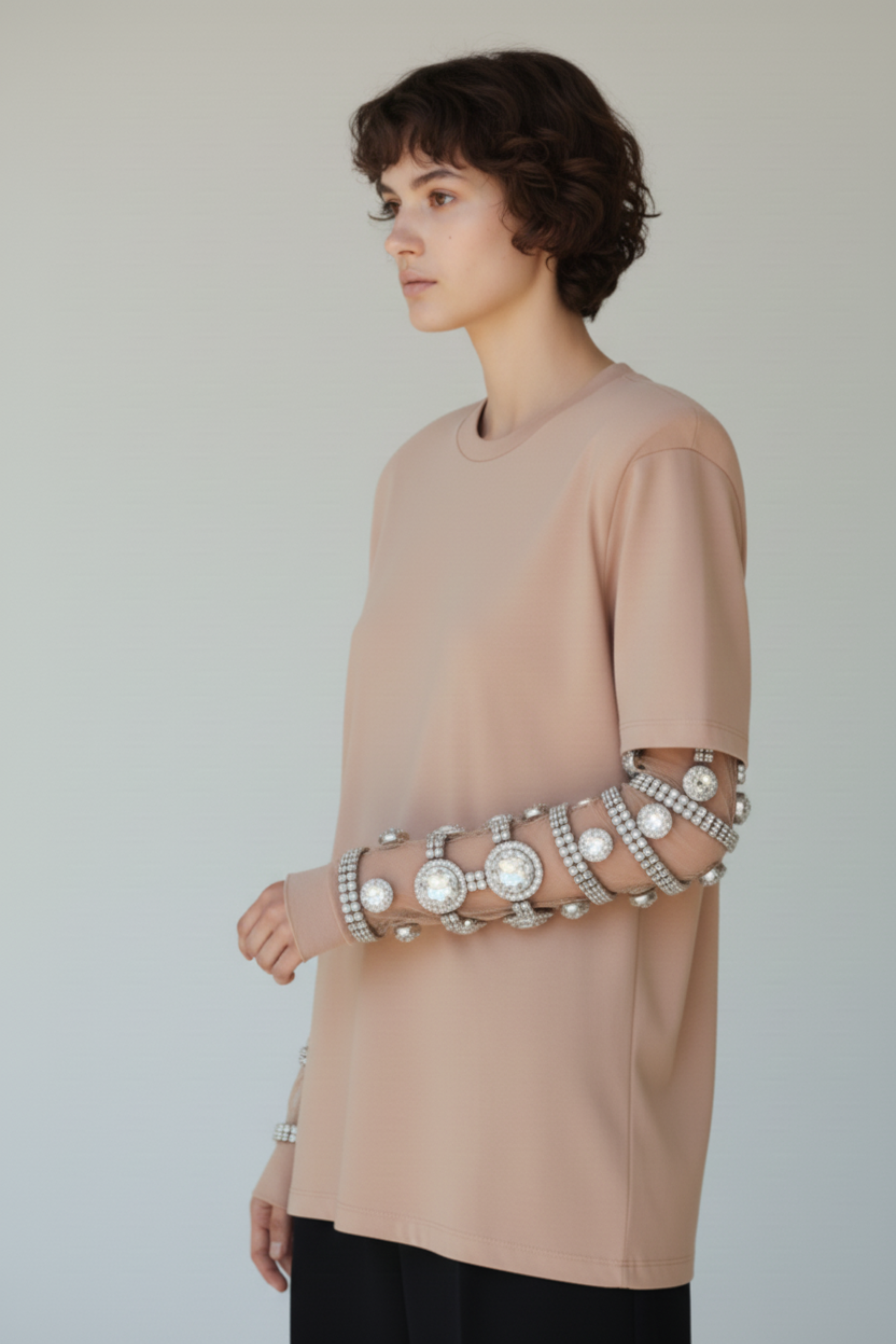 CRYSTAL-SLEEVE T-SHIRT