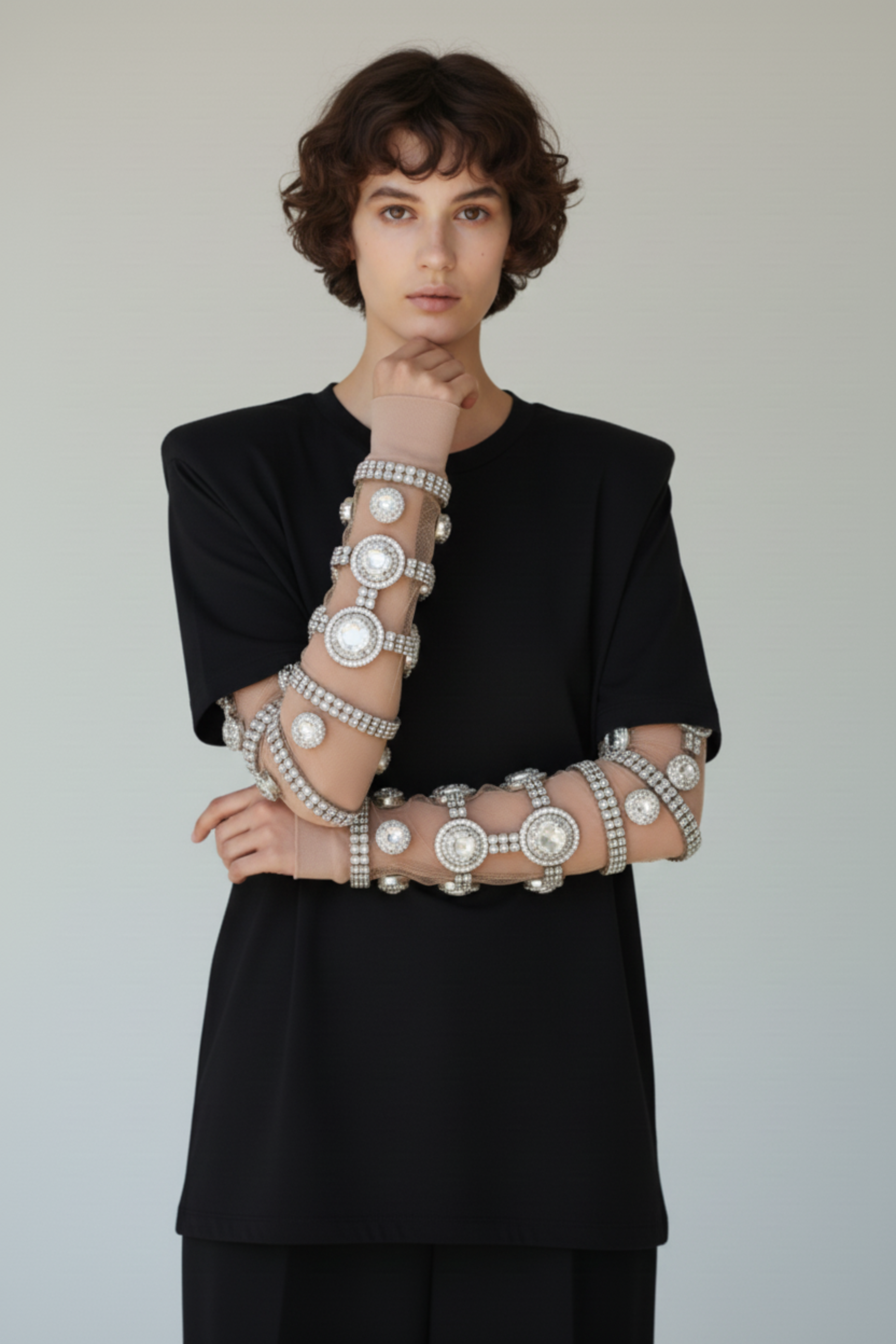 CRYSTAL-SLEEVE T-SHIRT