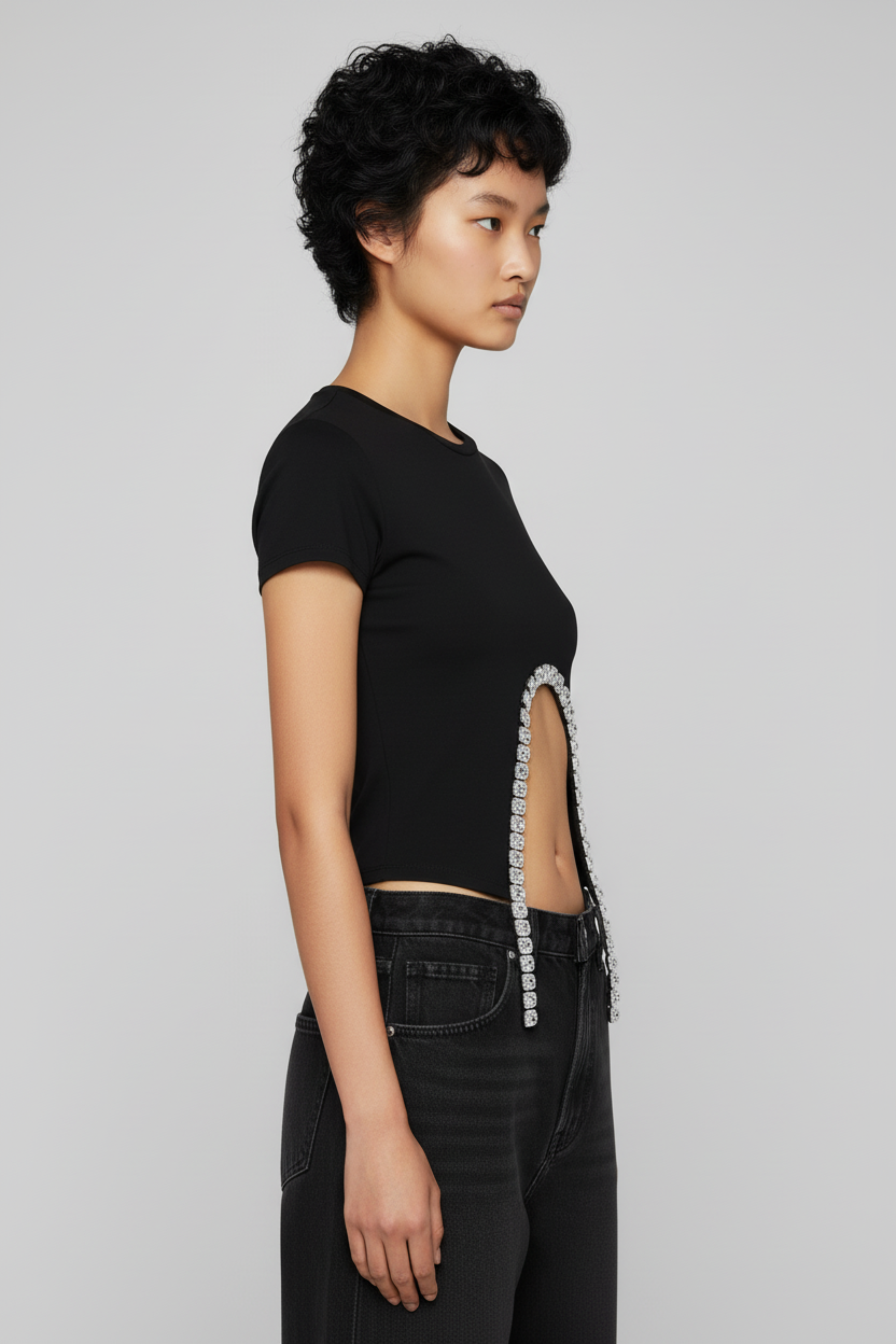 CRYSTAL-TRIM CUT-OUT T-SHIRT