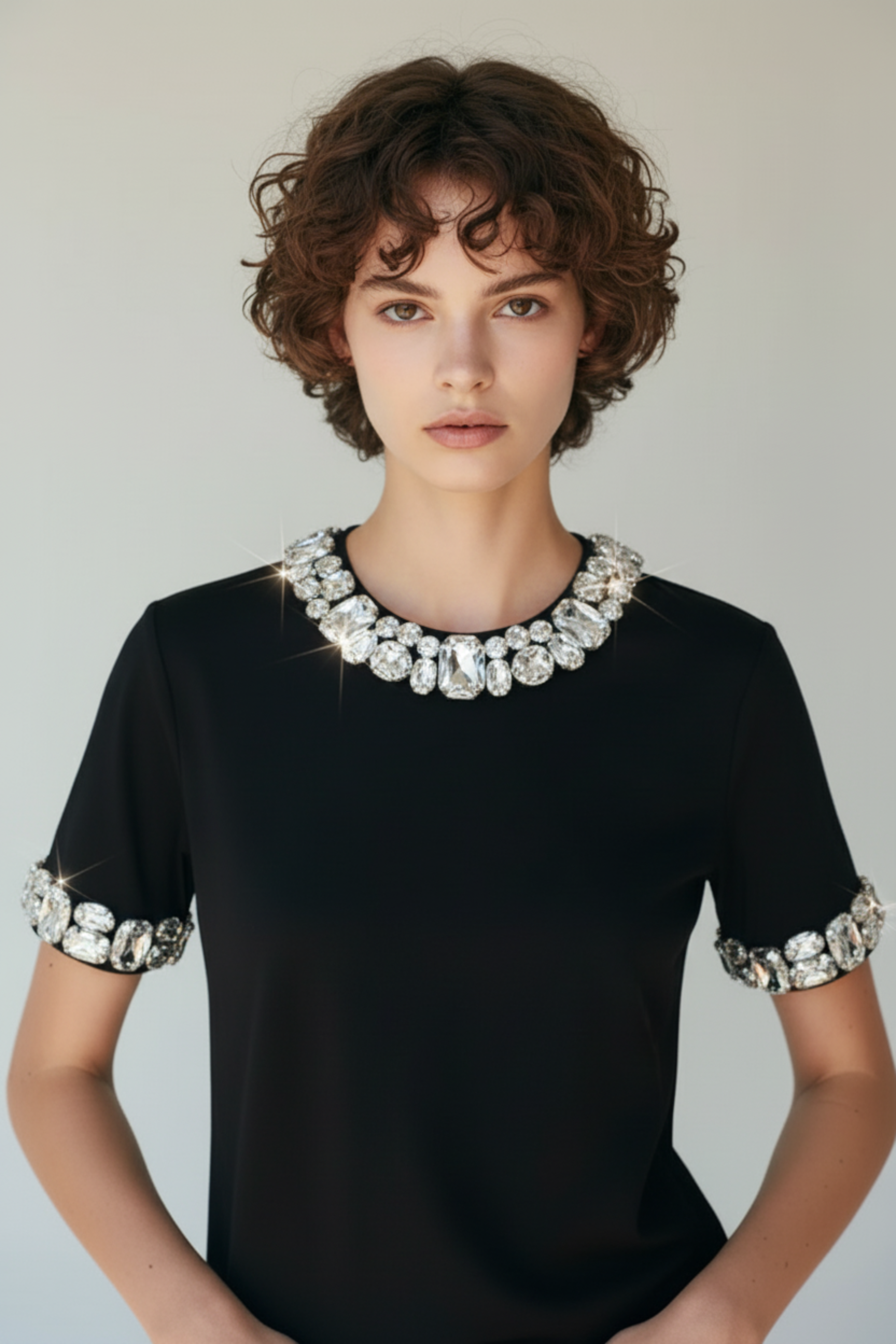 CRYSTAL-COLLAR T-SHIRT