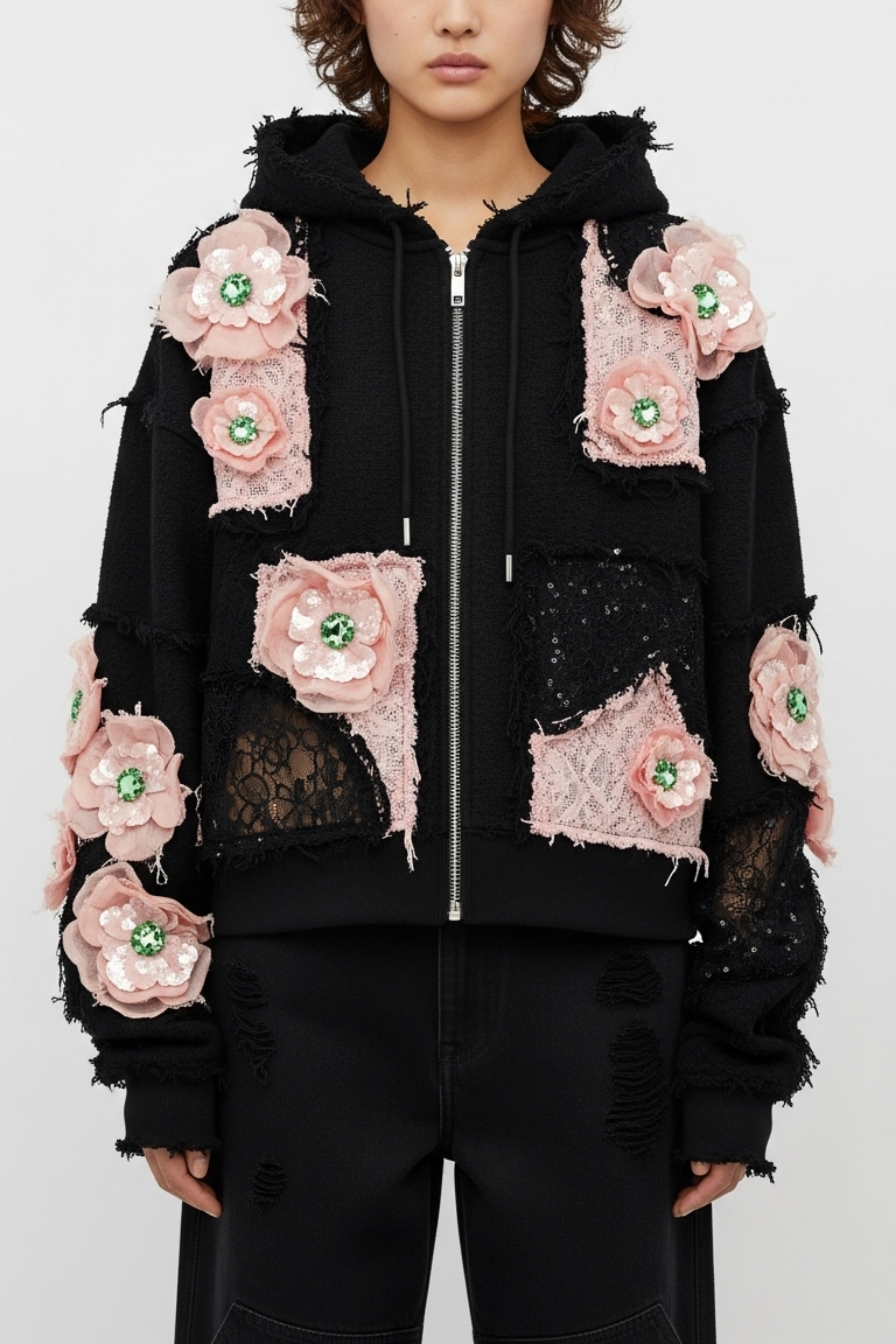 PINK FLORAL HOODIE