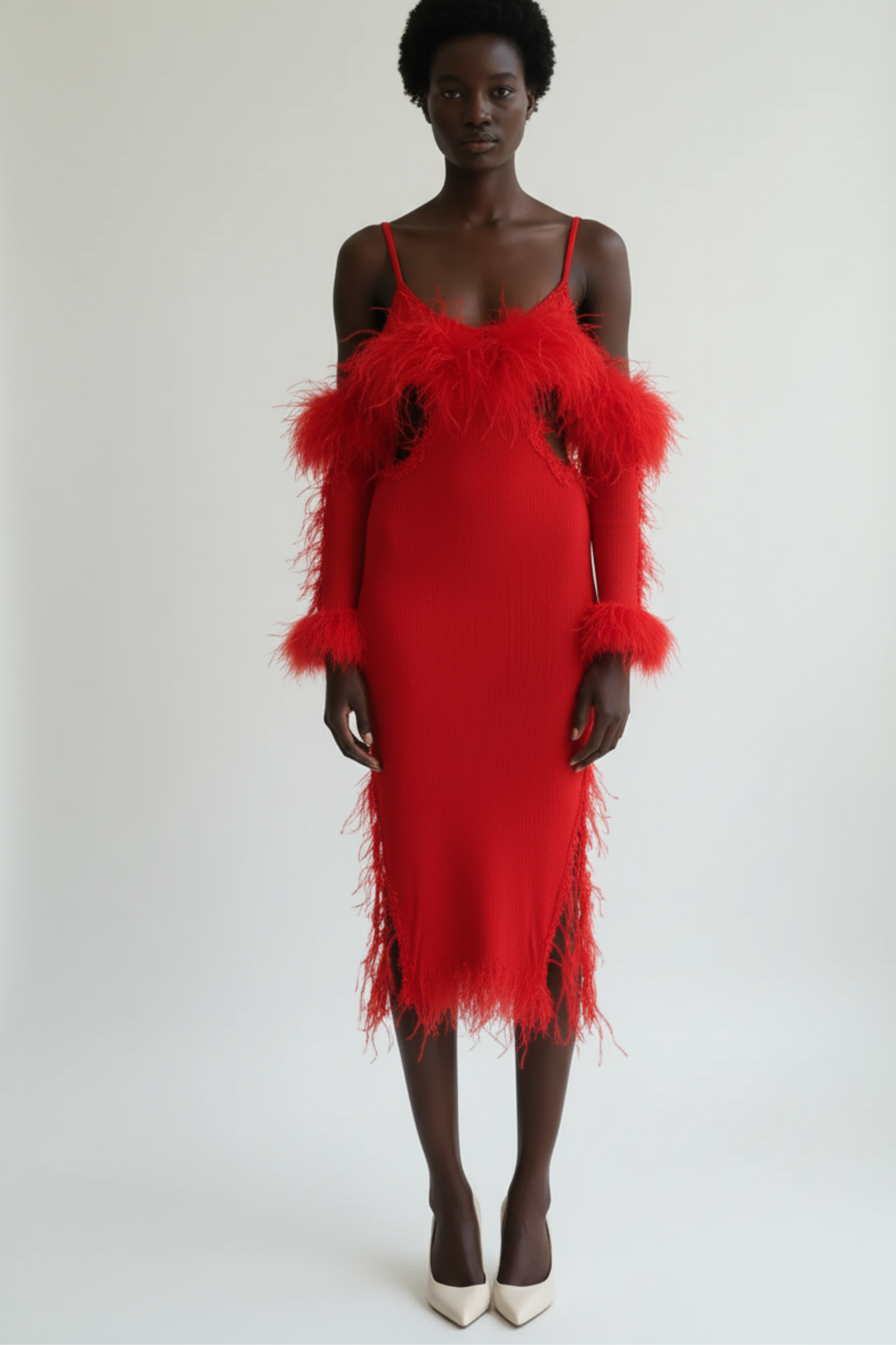 FEATHER TRIM DRESS