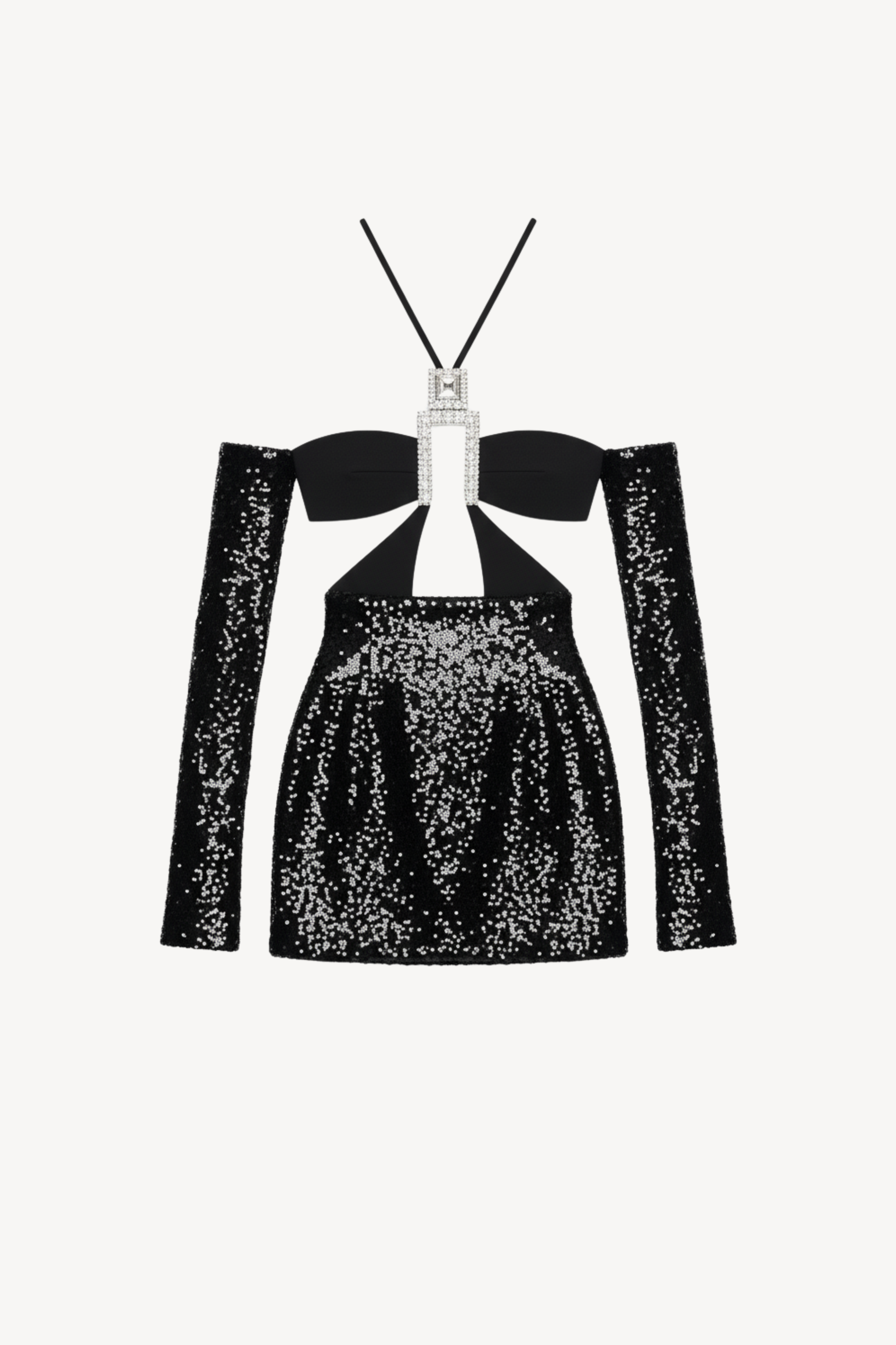 BLACK SEQUIN CUT-OUT MINI DRESS