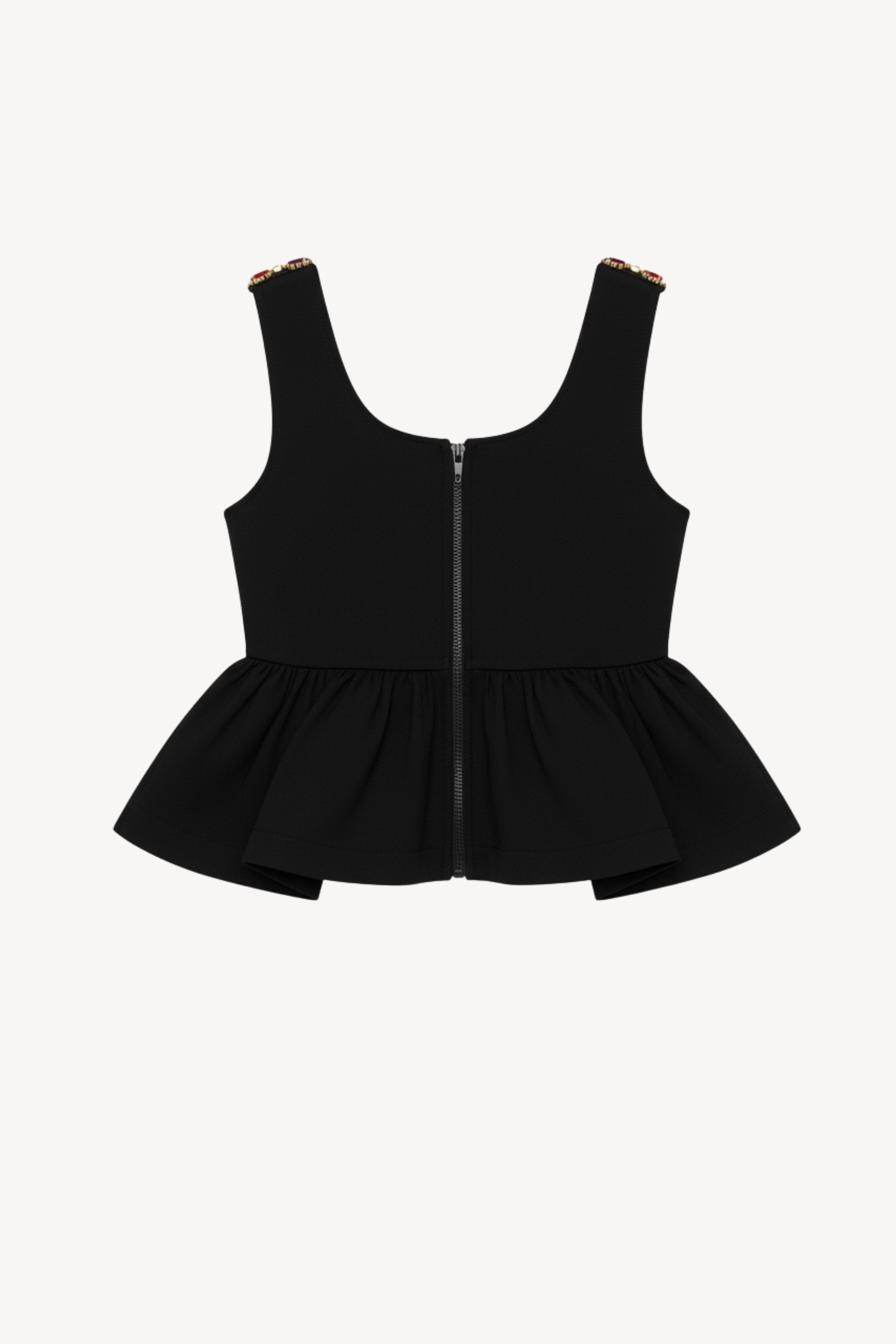 CRYSTAL-STRAP PEPLUM TOP