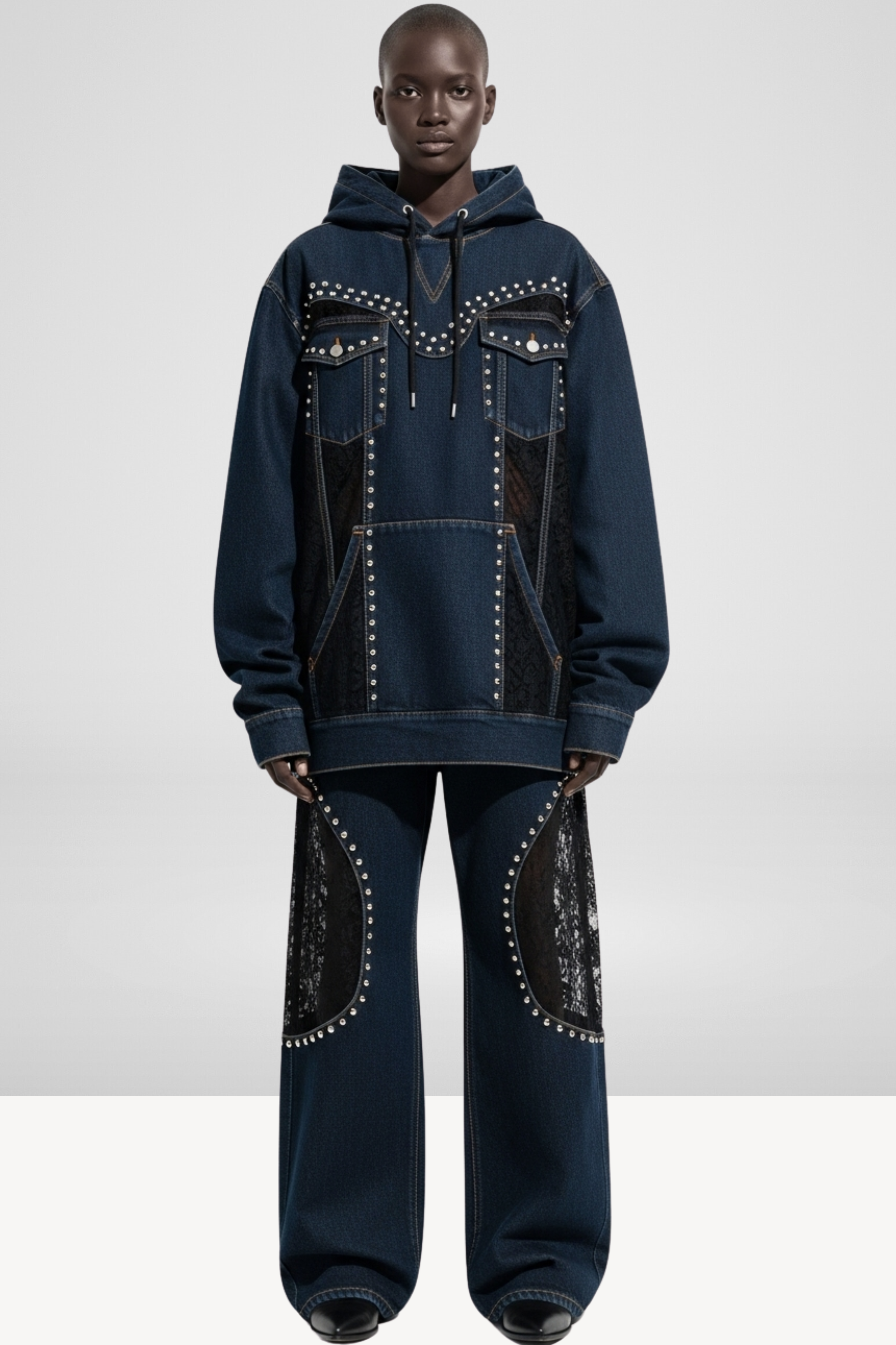 DENIM HOODIE AND TRACK PANTS SET