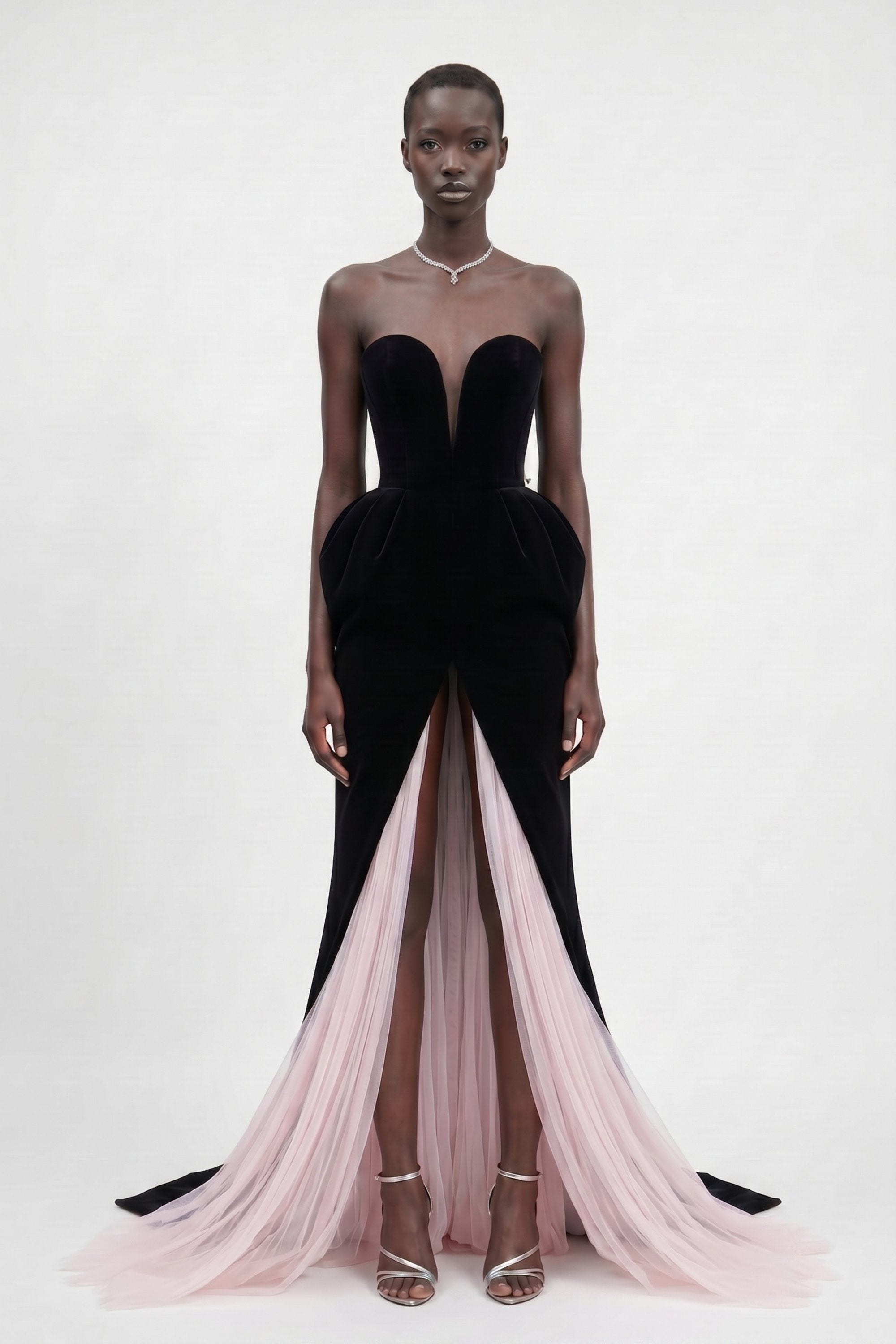 LOULOU Black Velvet Tulle Gown - photo 3