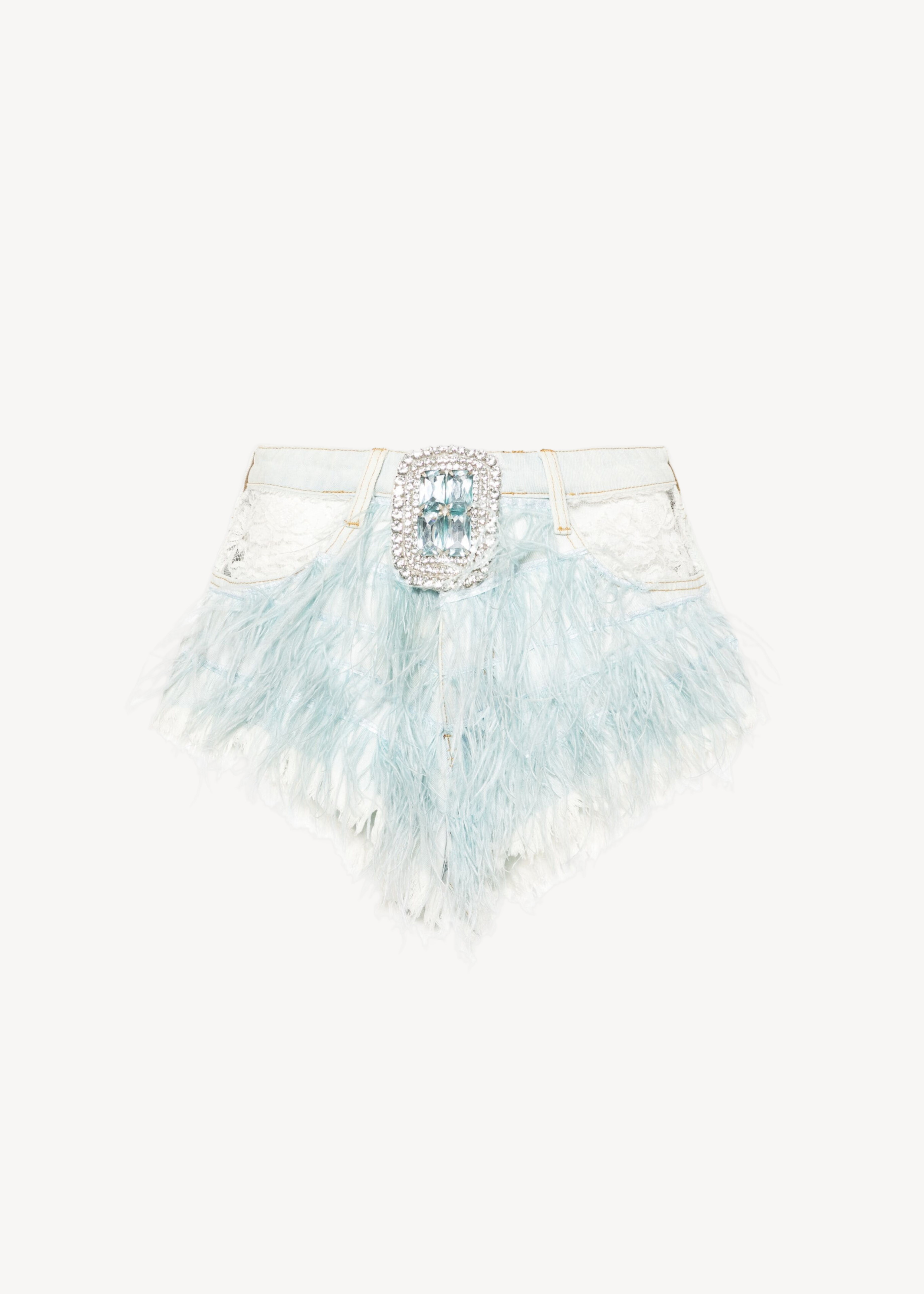 LIGHT BLUE LACE INSERT DENIM SHORTS