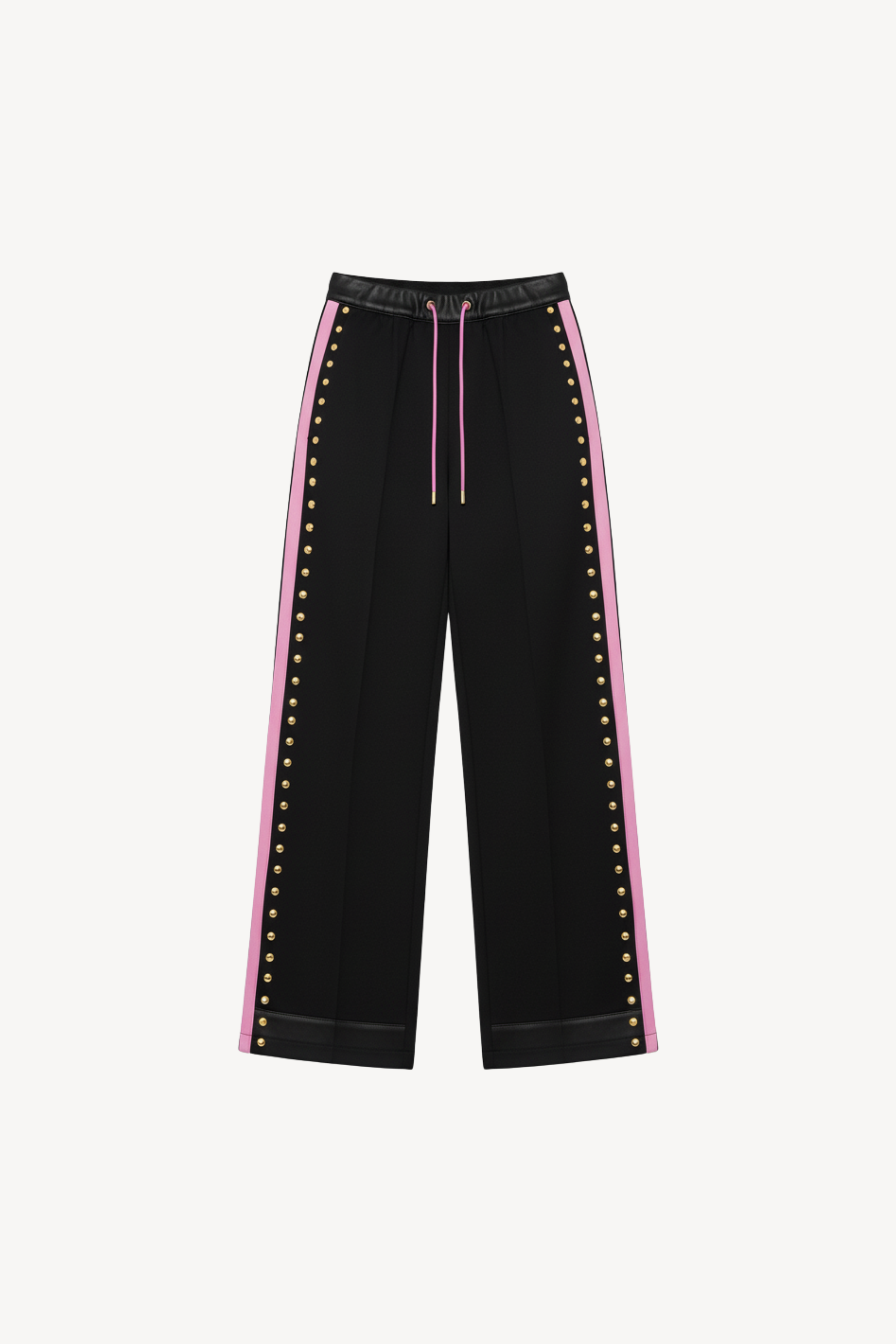 STUDDED TRACK TROUSERS WITH LEATHER WAISTBAND