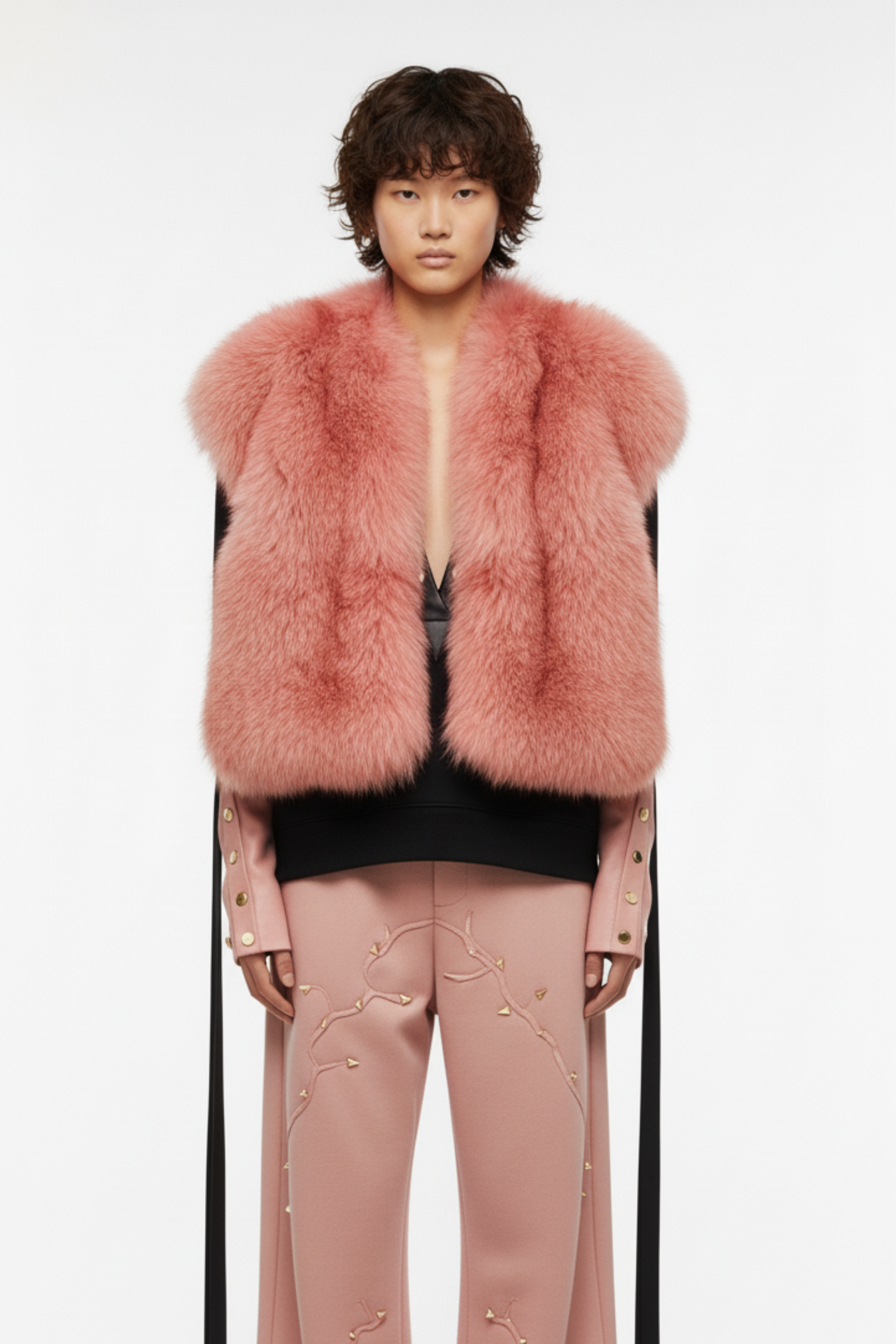 DEEP V SWEATSHIRT WITH PINK SLEEVES