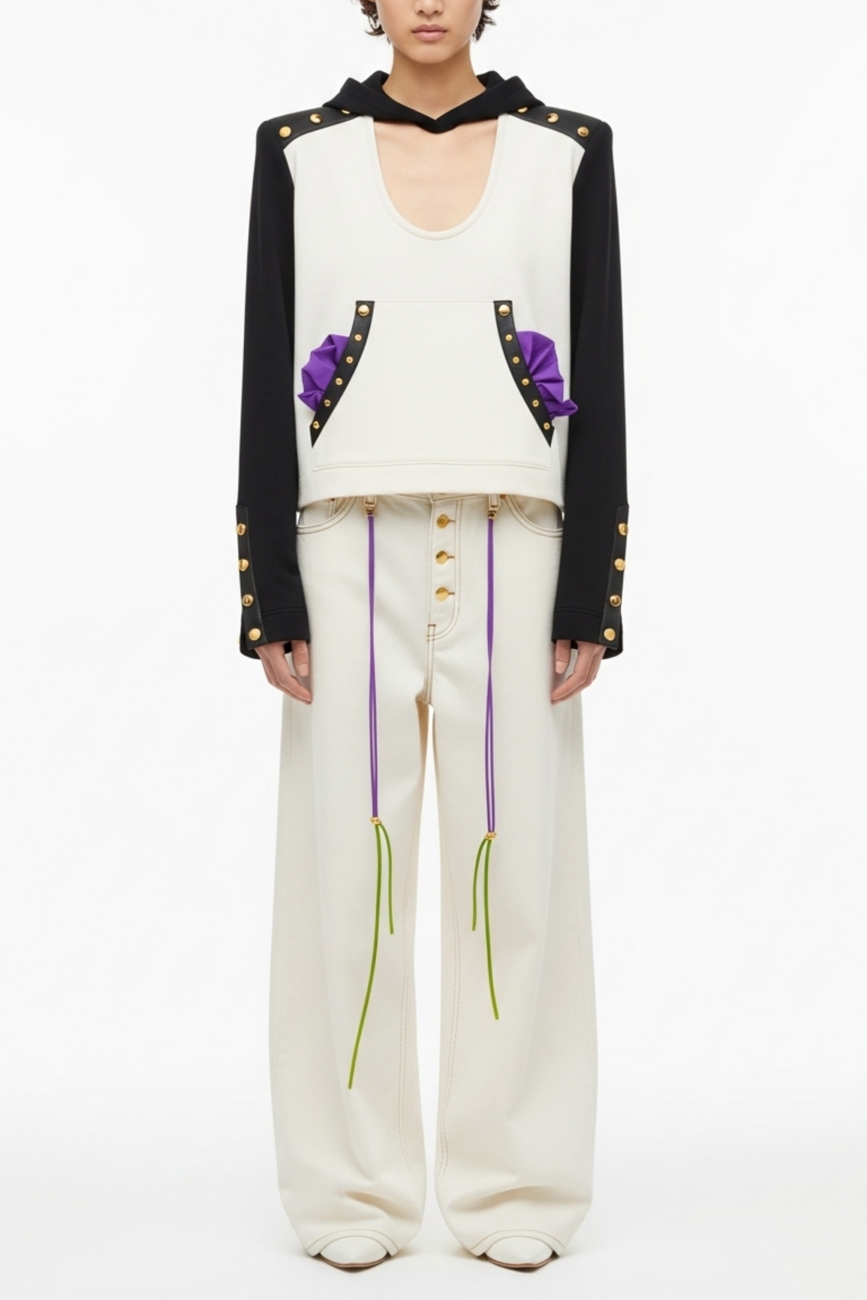 DUAL-TONE HOODIE WITH STUDS