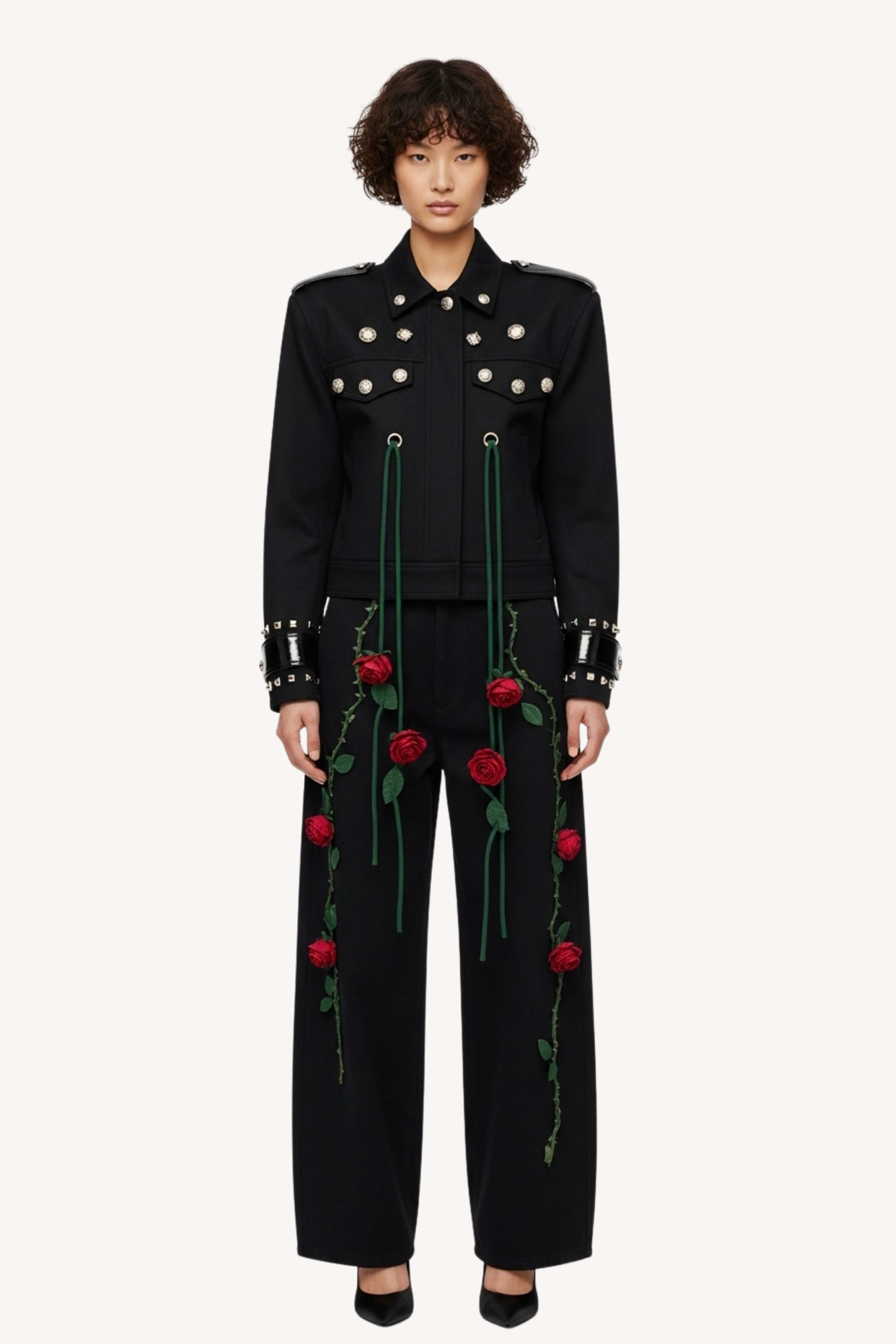BLACK ROSE DENIM TROUSERS