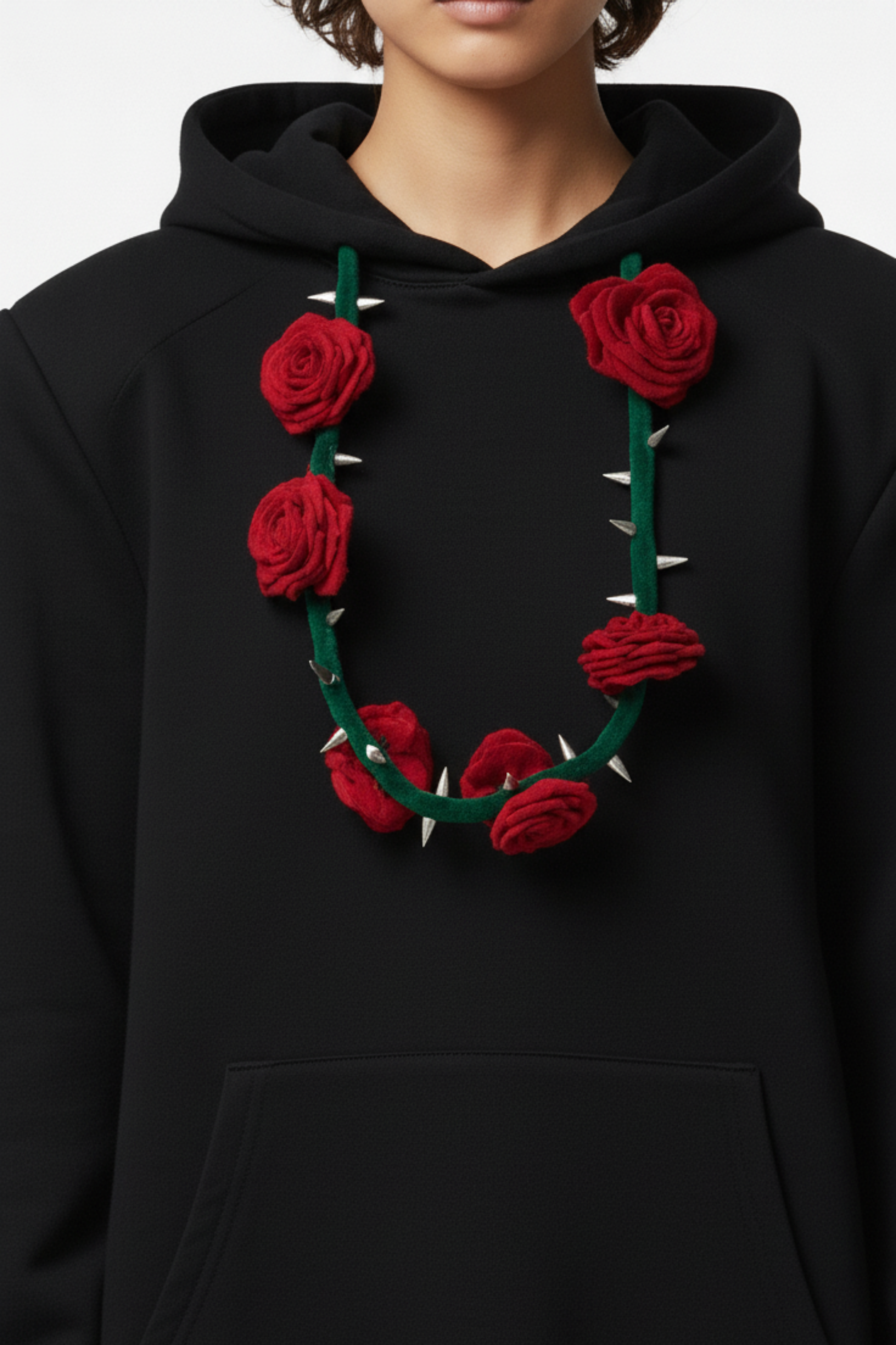 ROSE GARLAND HOODIE IN BLACK