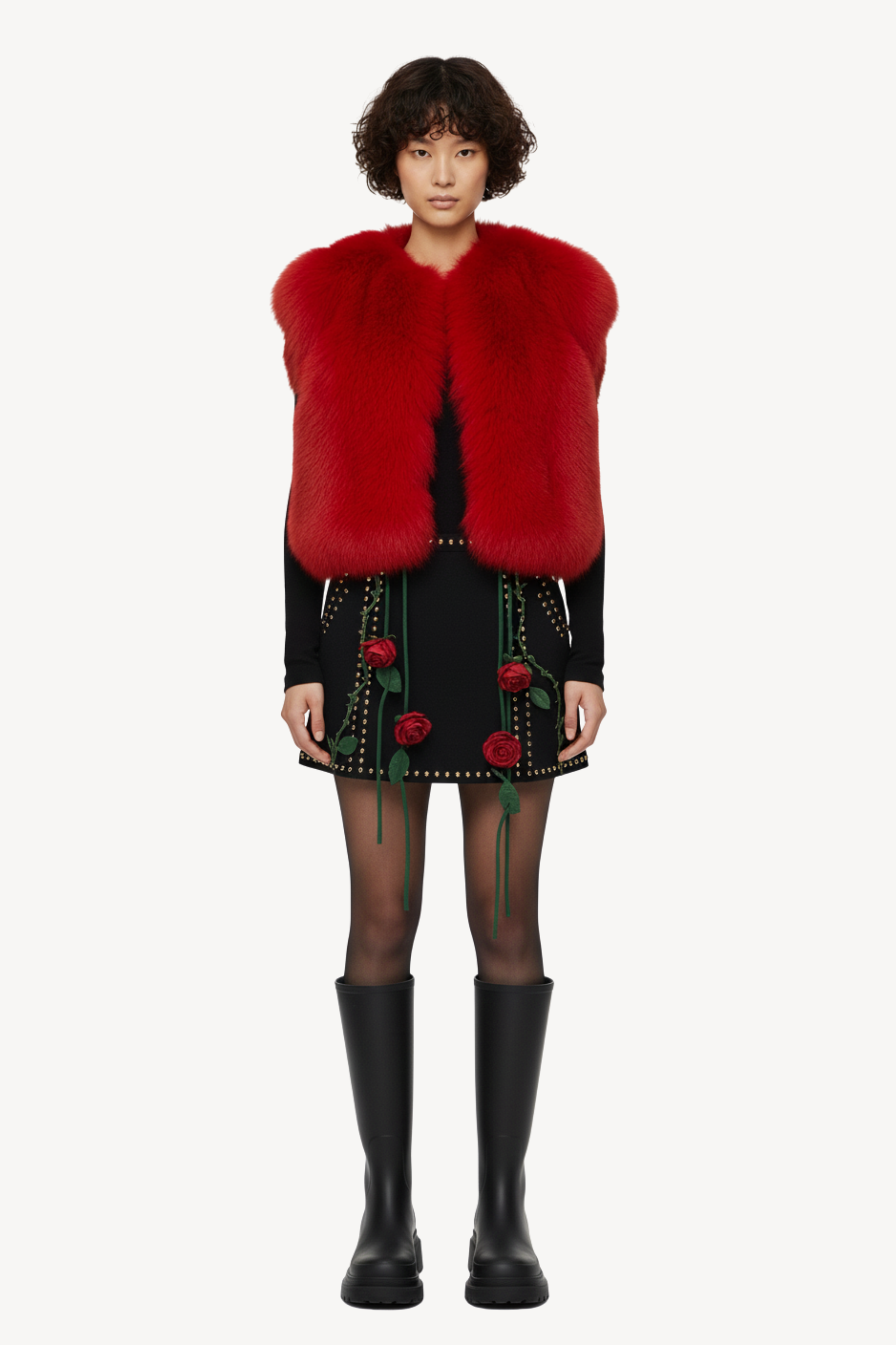 BLACK ROSE-EMBROIDERED MINI SKIRT