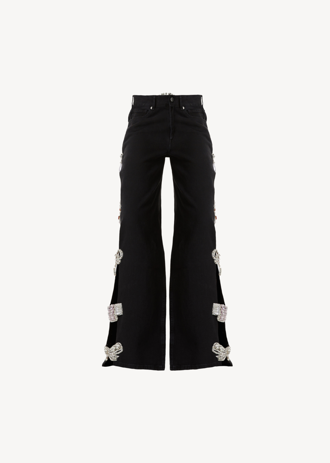 LOULOU Black Cut-Out Crystal Denim Jeans - photo 1