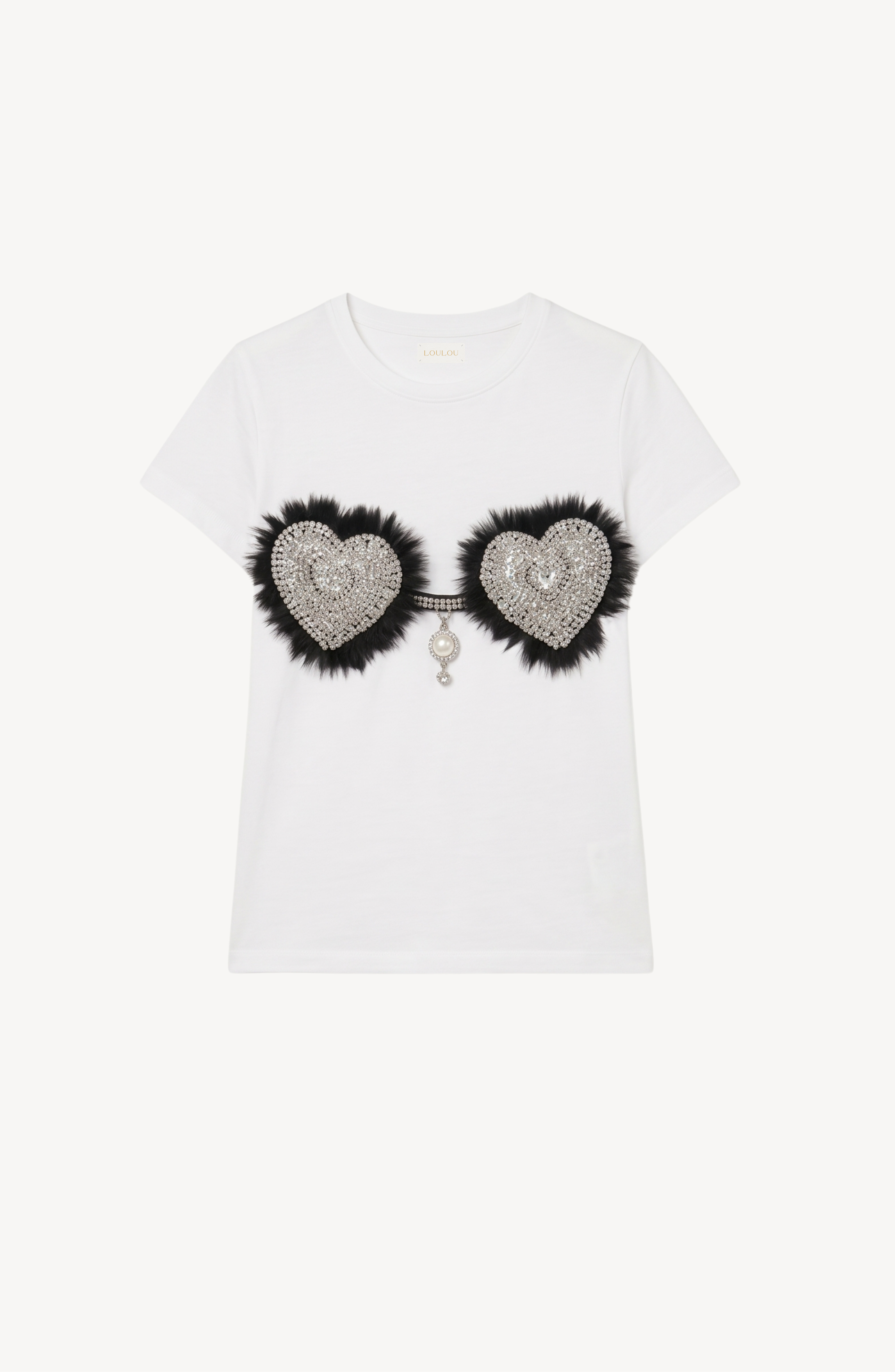 HEART CRYSTAL CUP T-SHIRT in White — flat lay