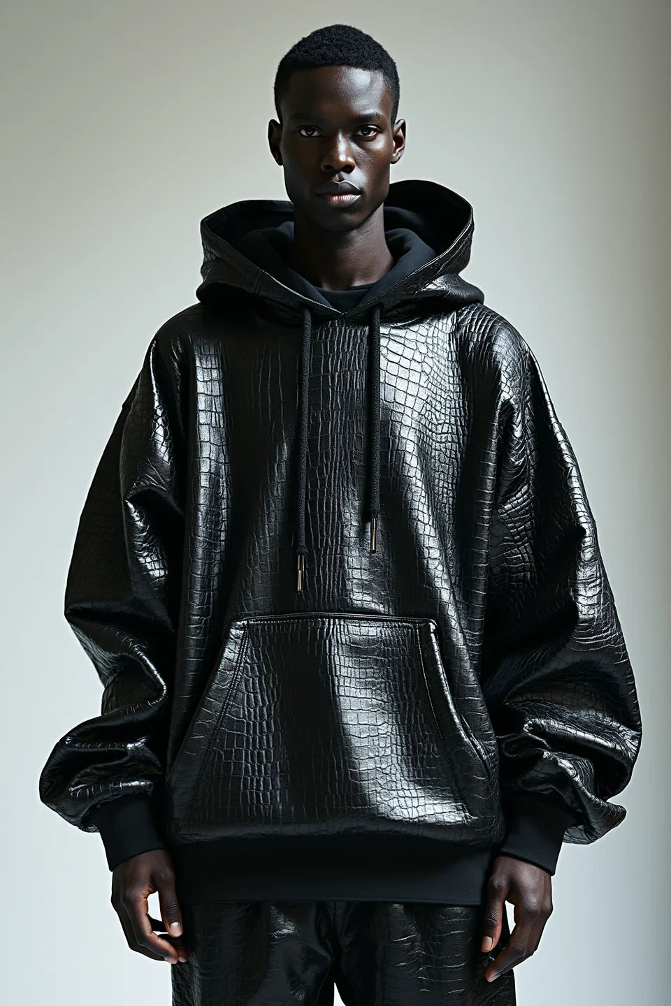 All-Over Faux Leather Hoodie