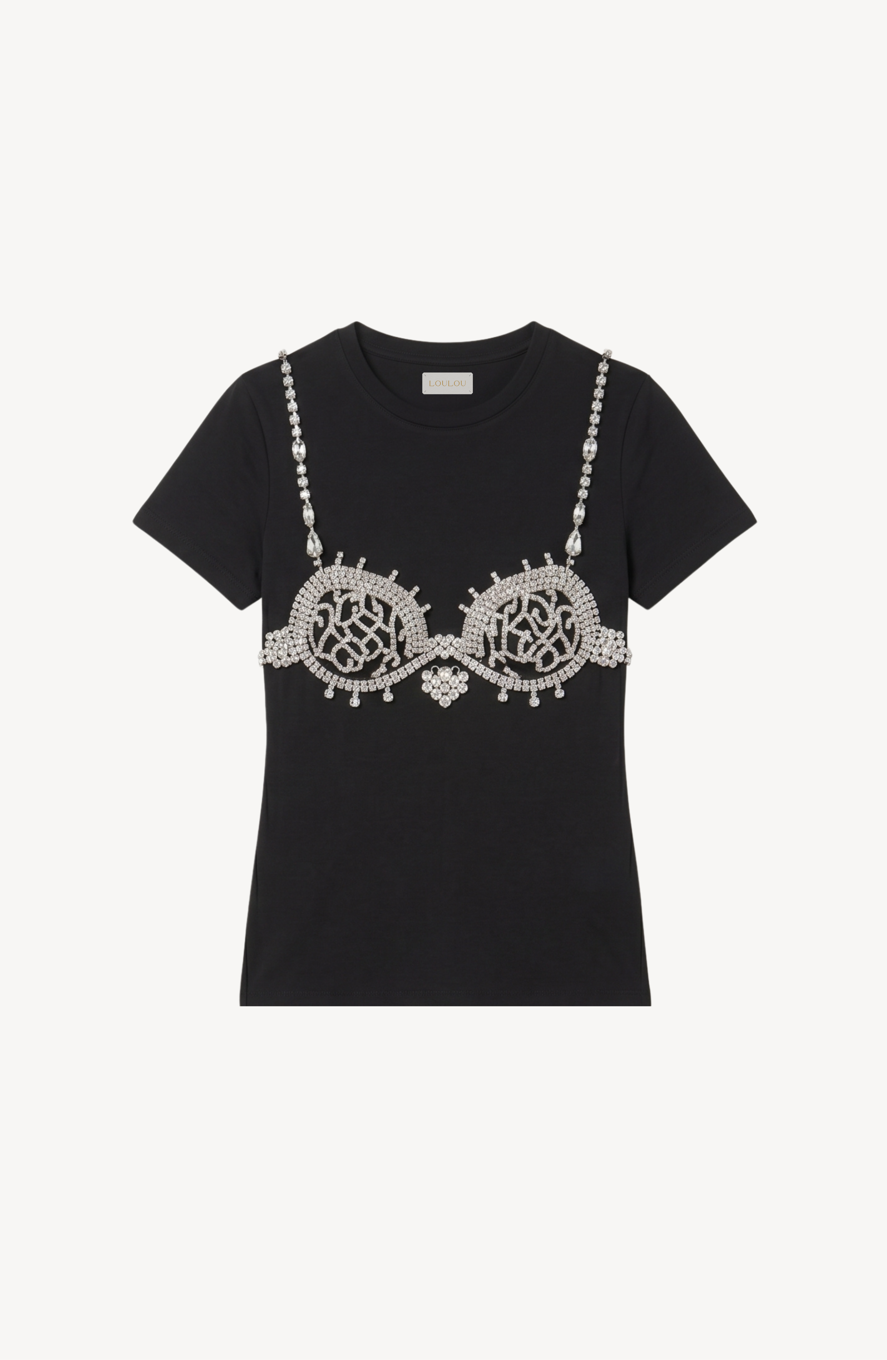 CRYSTAL CORSET T-SHIRT in Black — flat lay