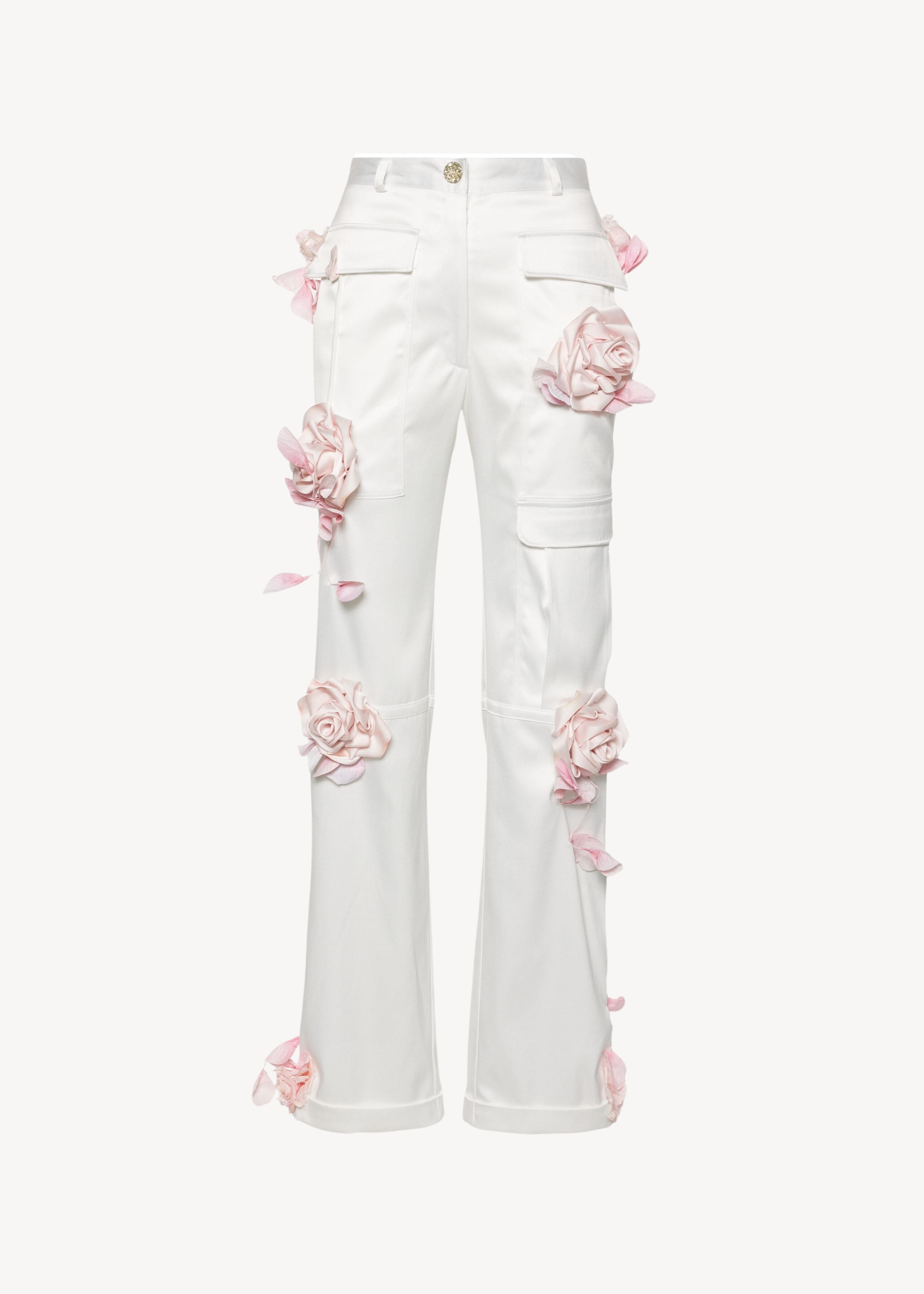 floral appliqué silk pants