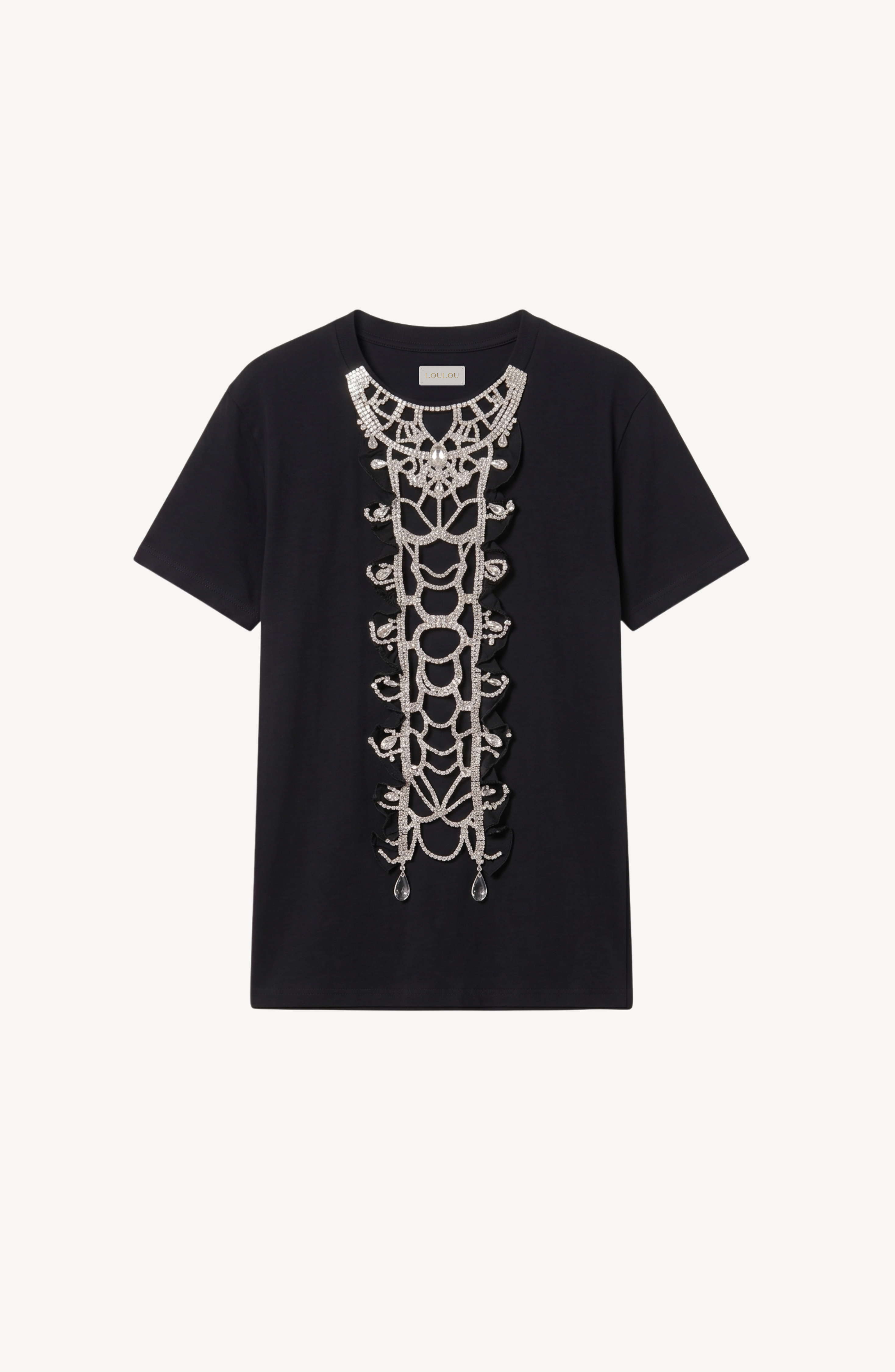 CRYSTAL EMBROIDERED T-SHIRT in Black — flat lay