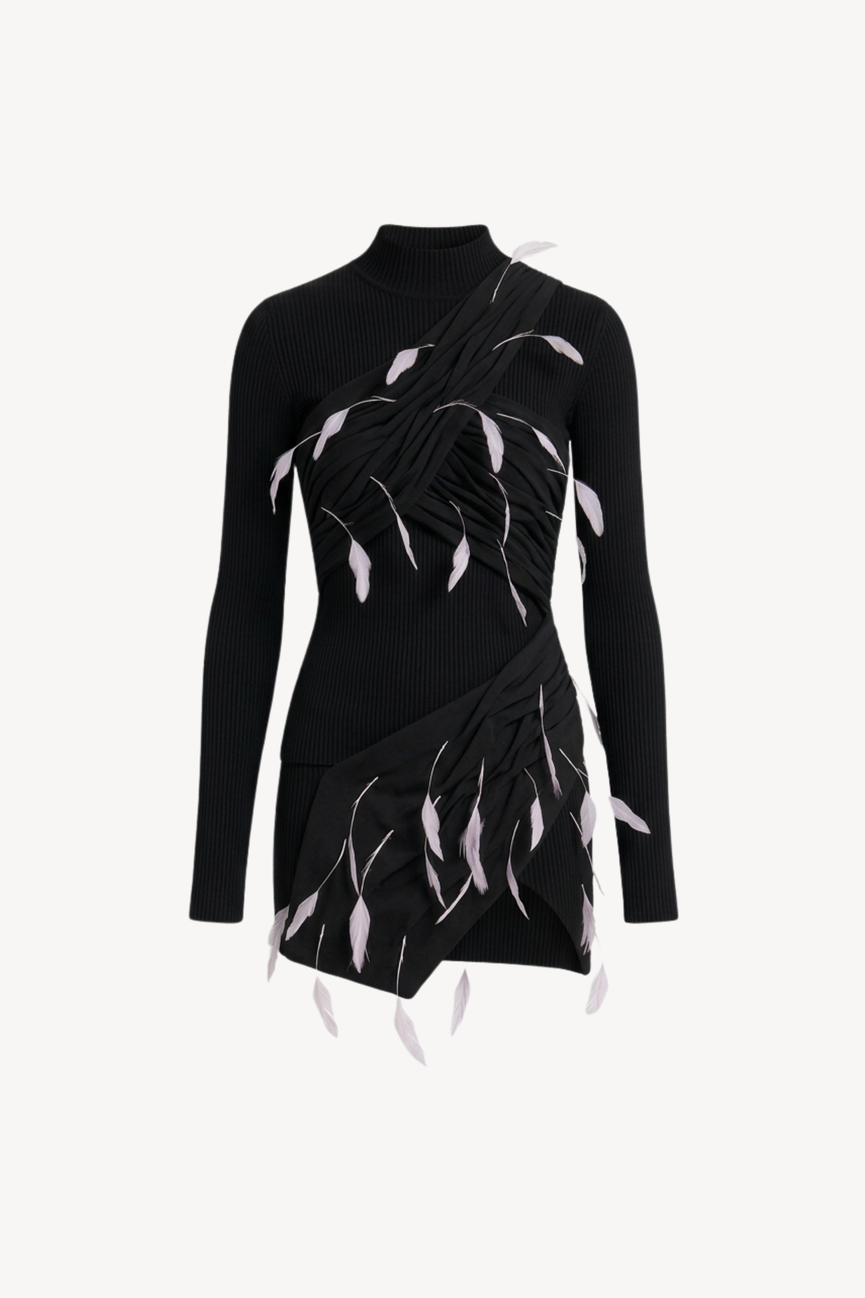FEATHER MINI DRESS IN BLACK