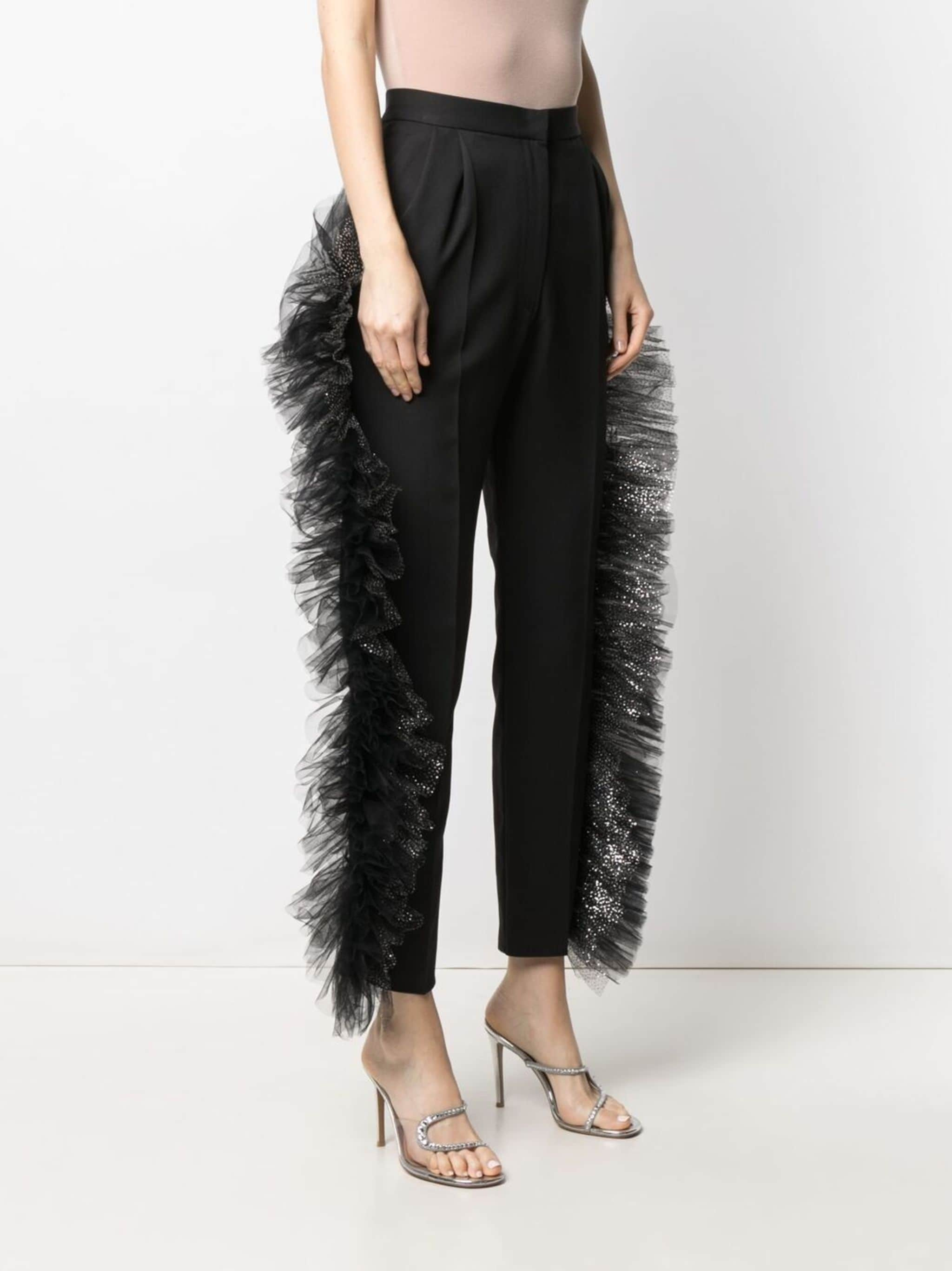 Tulle-trim straight-leg trousers