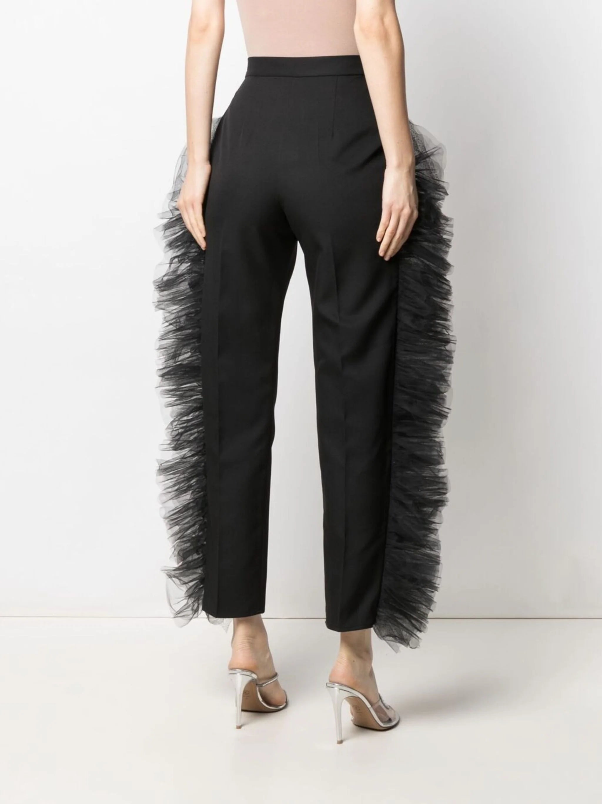 Tulle-trim straight-leg trousers