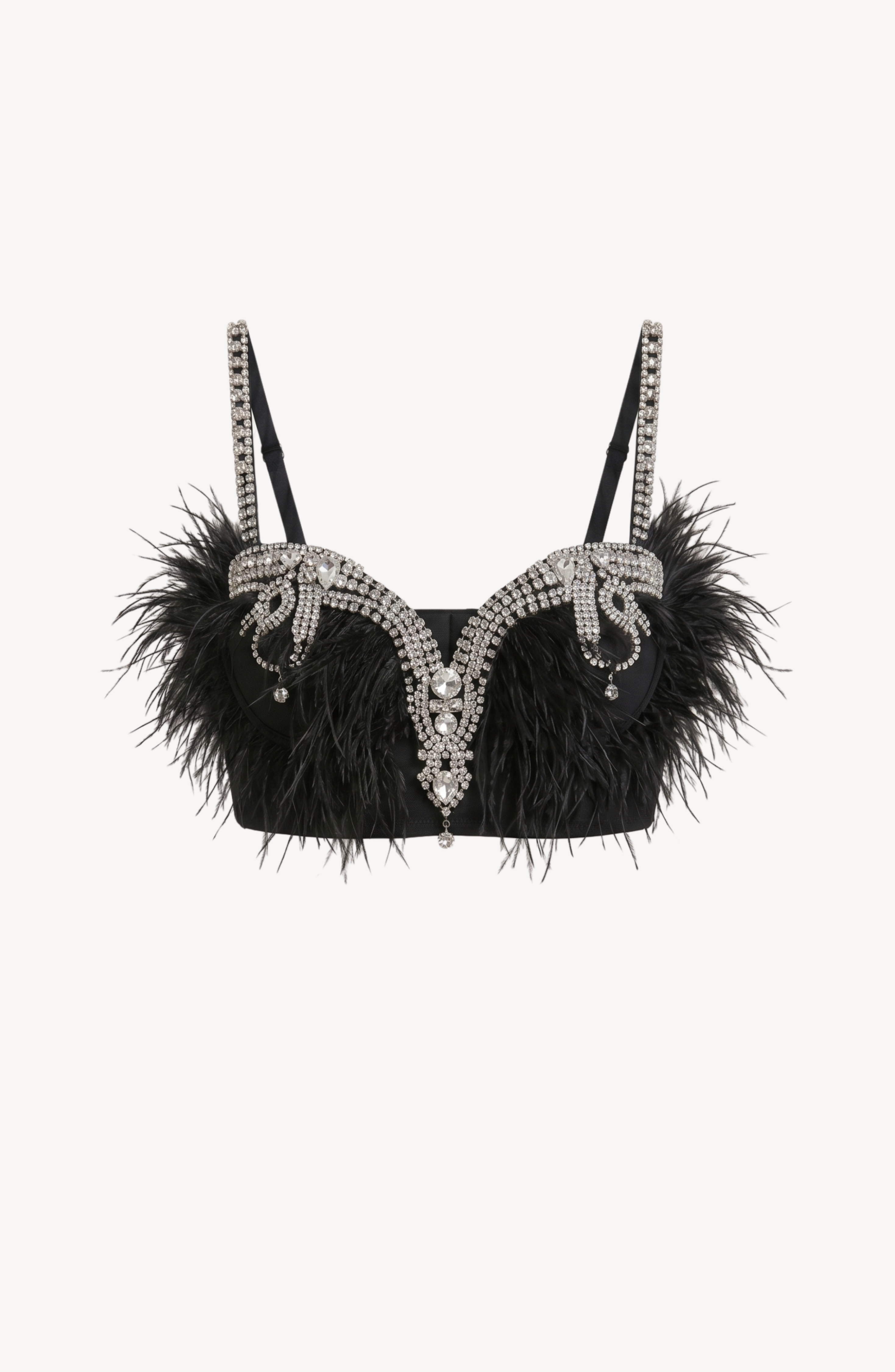 FEATHER BRALETTE in Black — flat lay