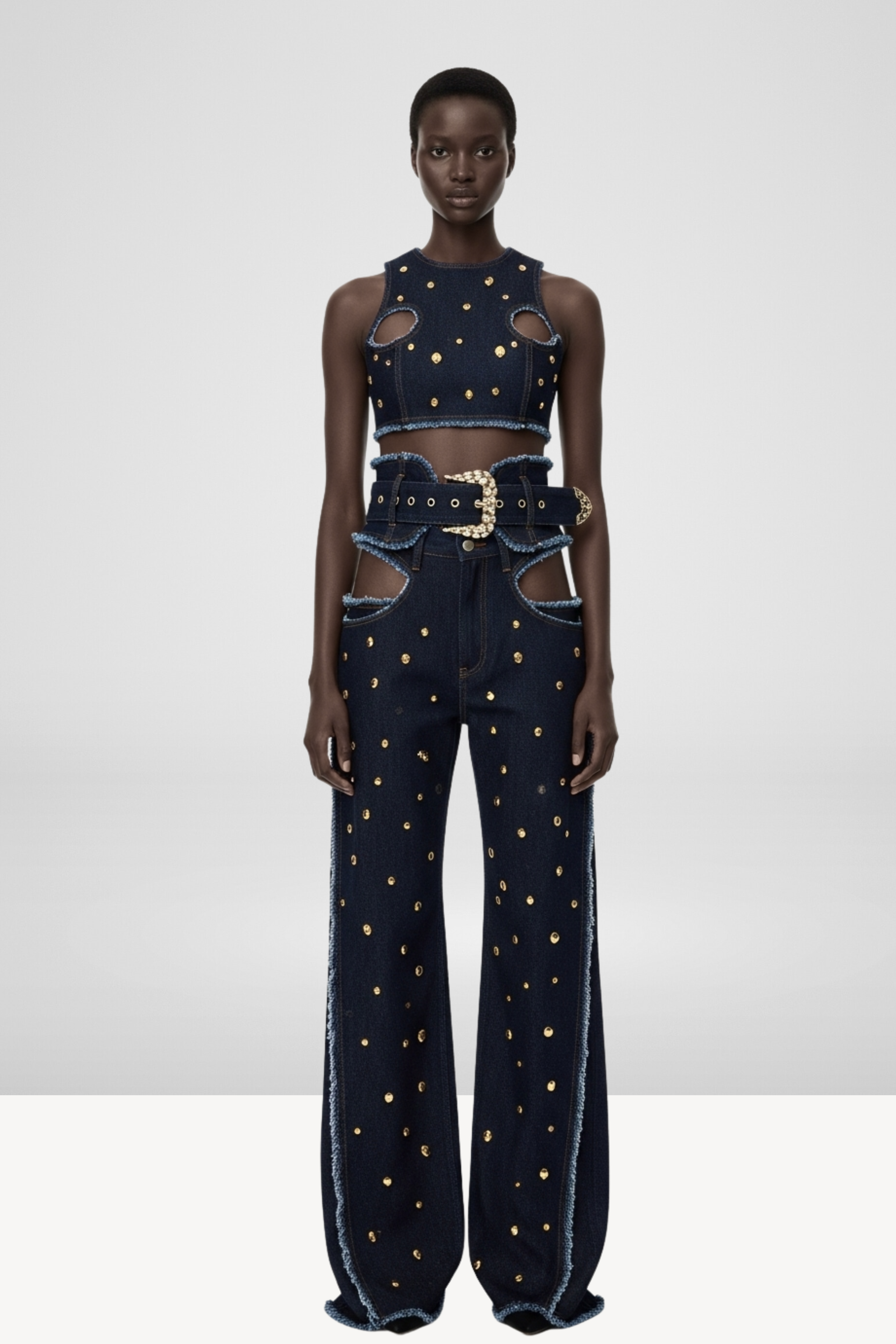 DENIM GOLD-STUD SET