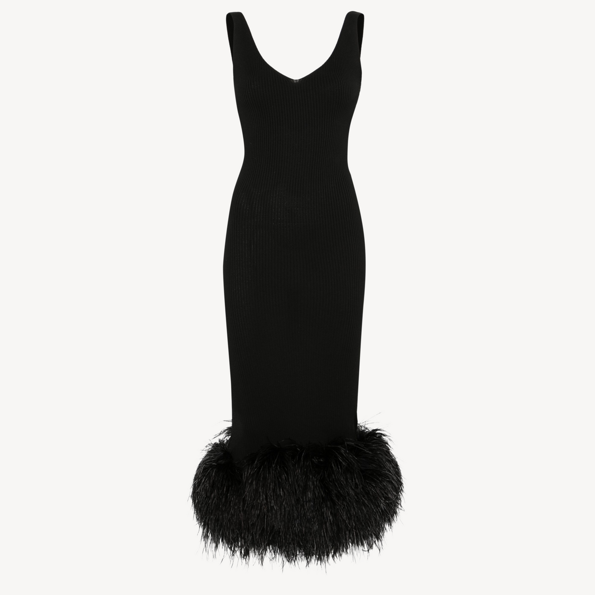FEATHER-TRIM MIDI KNIT DRESS | LOULOU