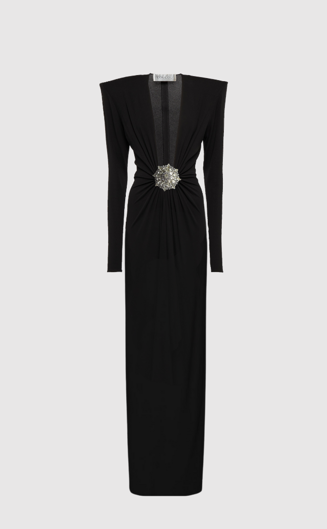 Ninotchka crêpe maxi dress in black