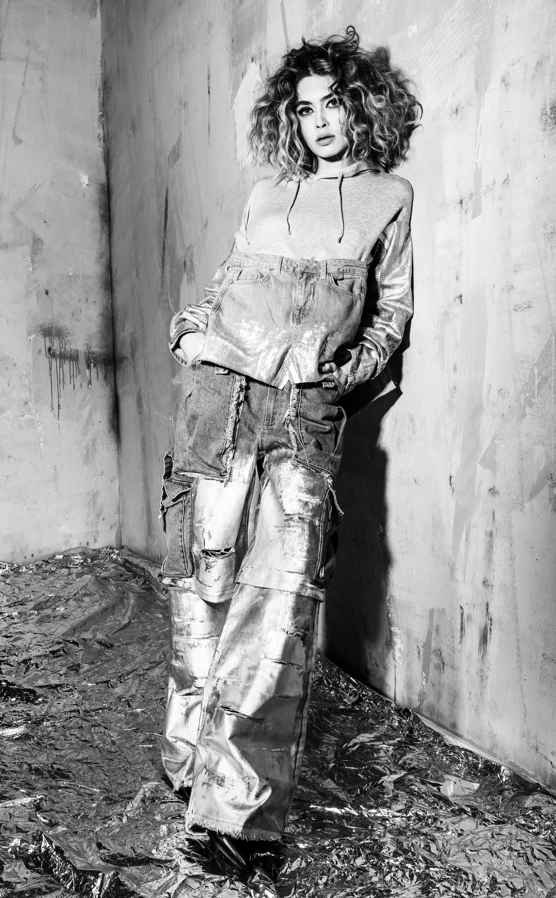 A Place in the Sun metallic cargo pants in silver