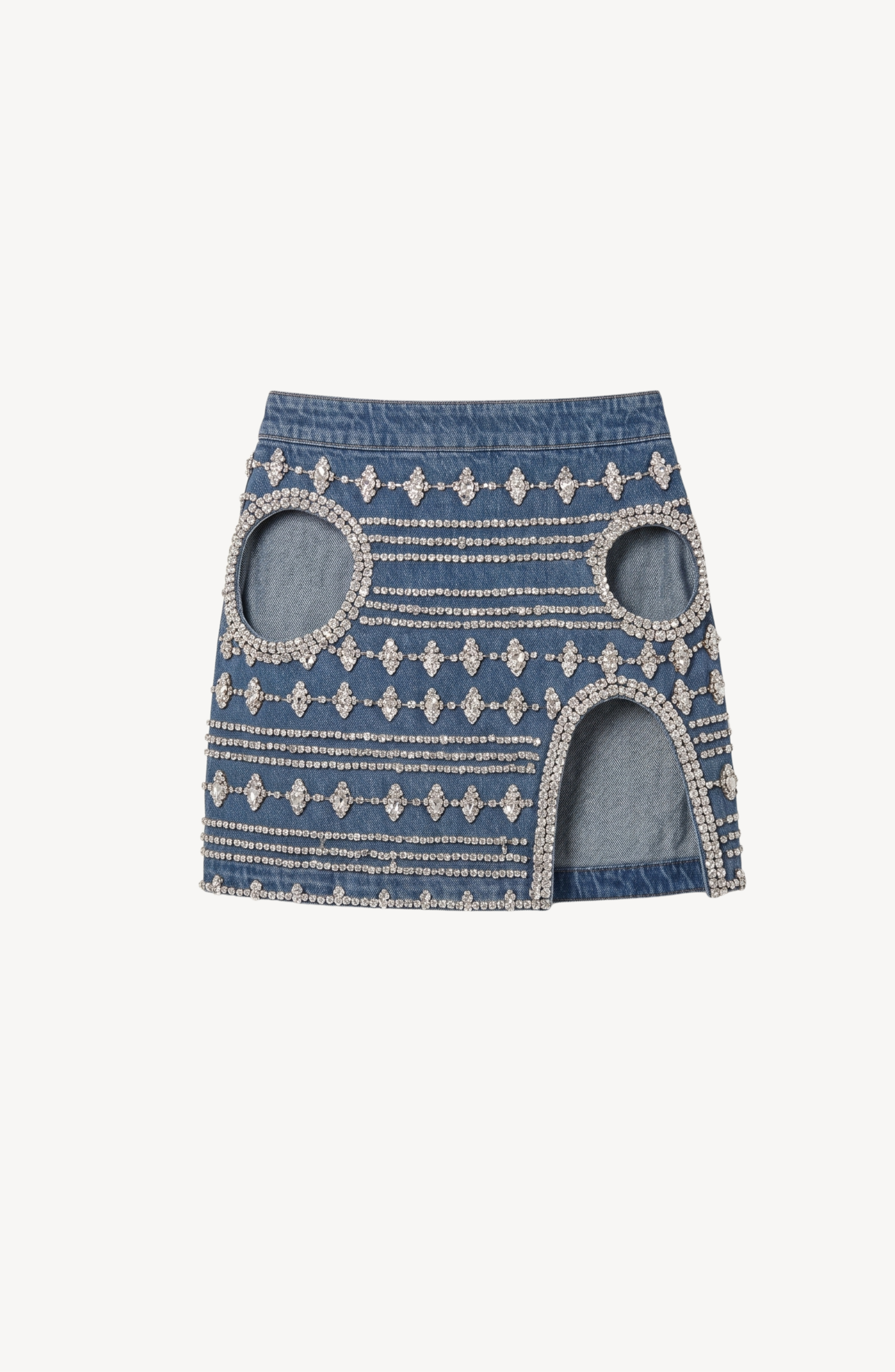CUTOUT DENIM MINI SKIRT in Light Blue — flat lay