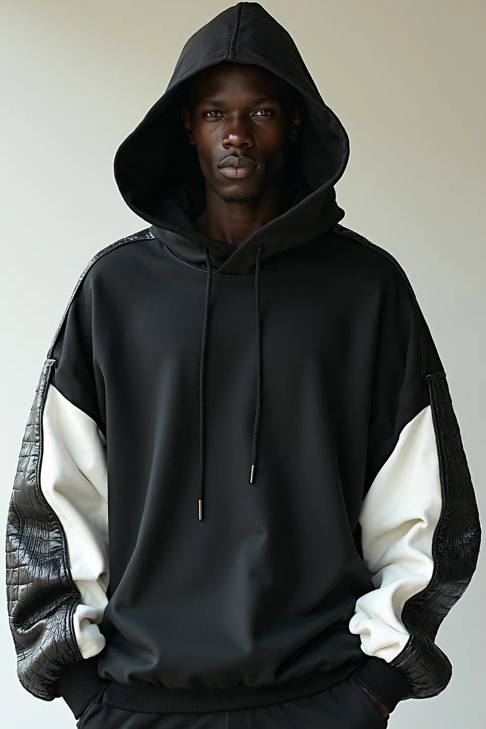 Black Contrast Sleeve Hoodie