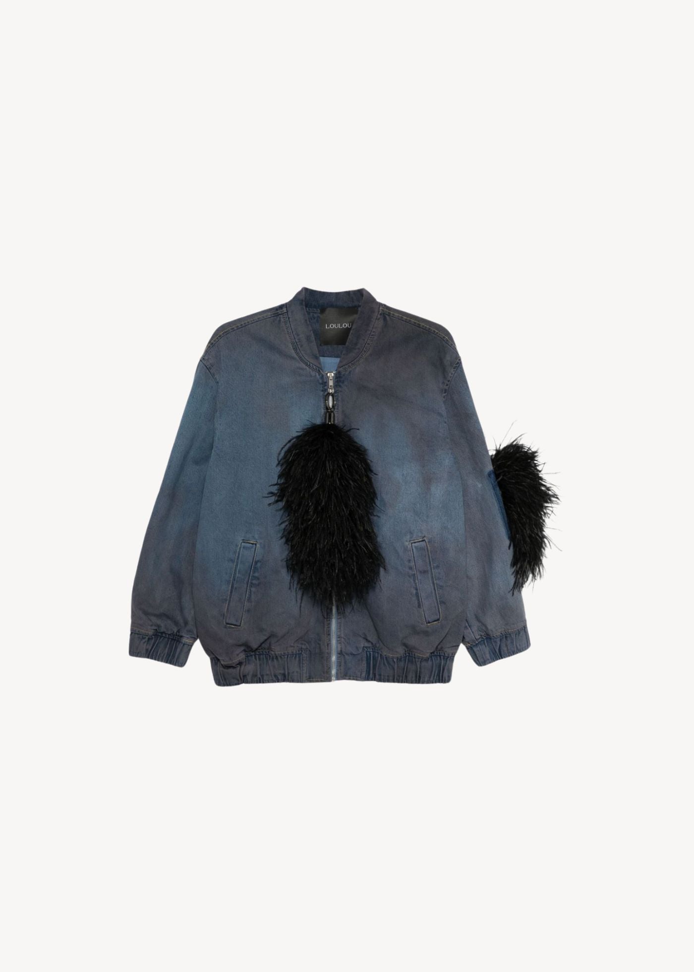 feather-detail denim jacket