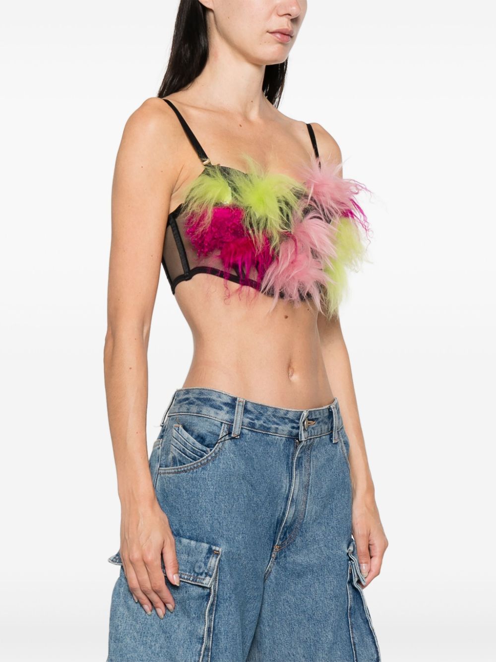 feather-detail bustier top