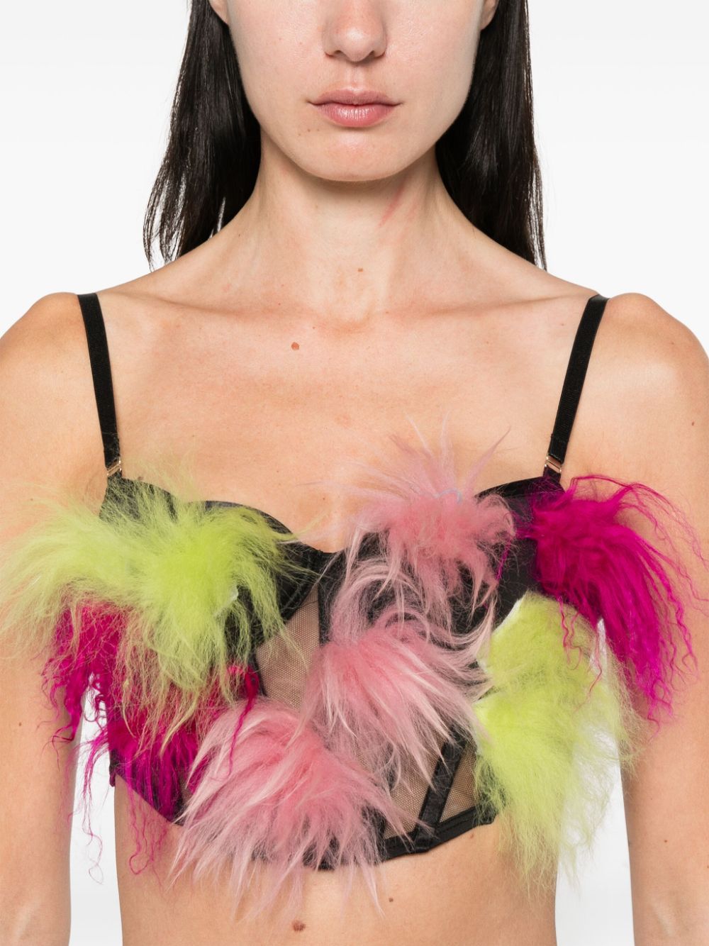 feather-detail bustier top