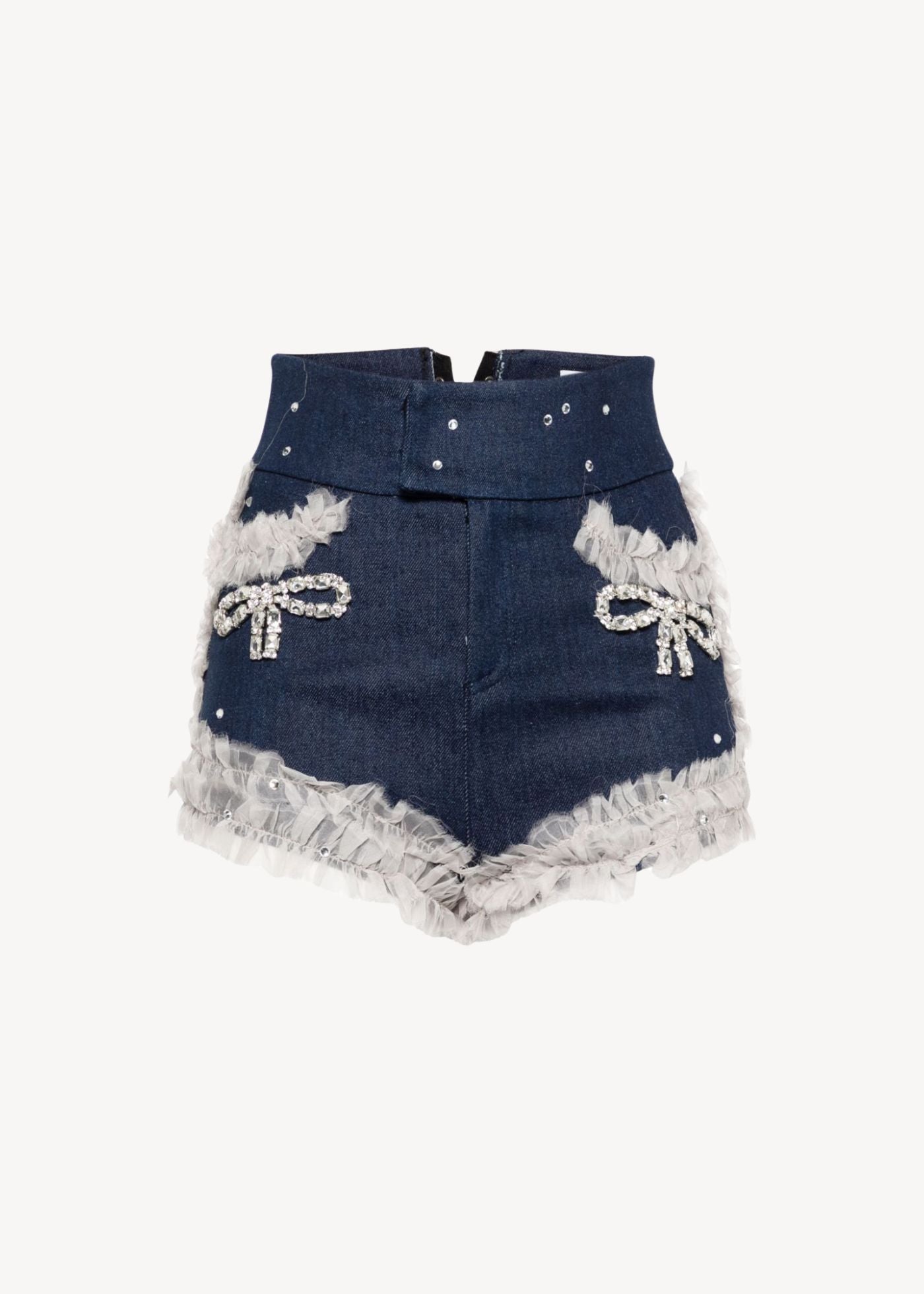 ruffled high-rise denim shorts