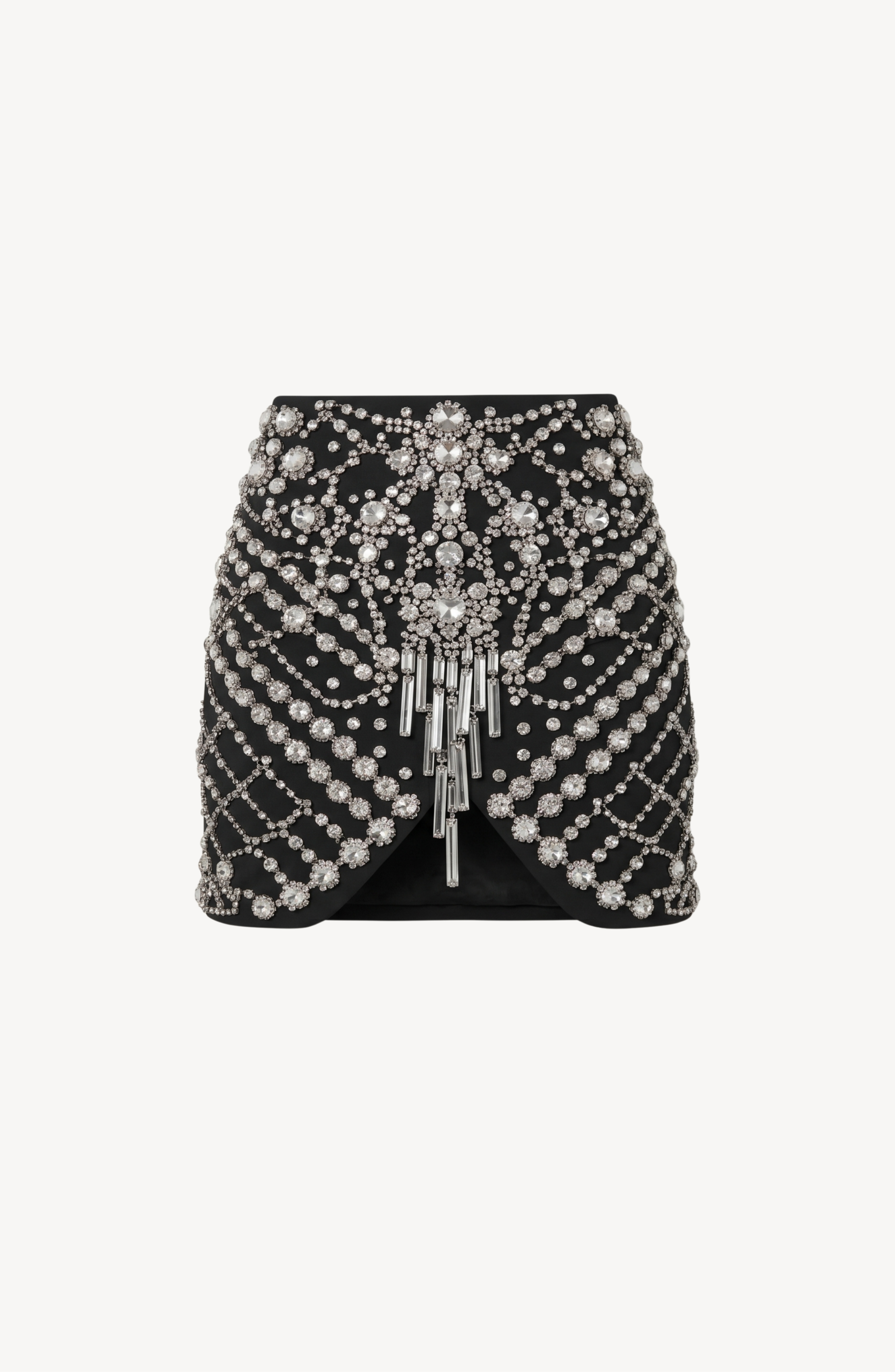 CRYSTAL CAGE MINI SKIRT in Black — flat lay