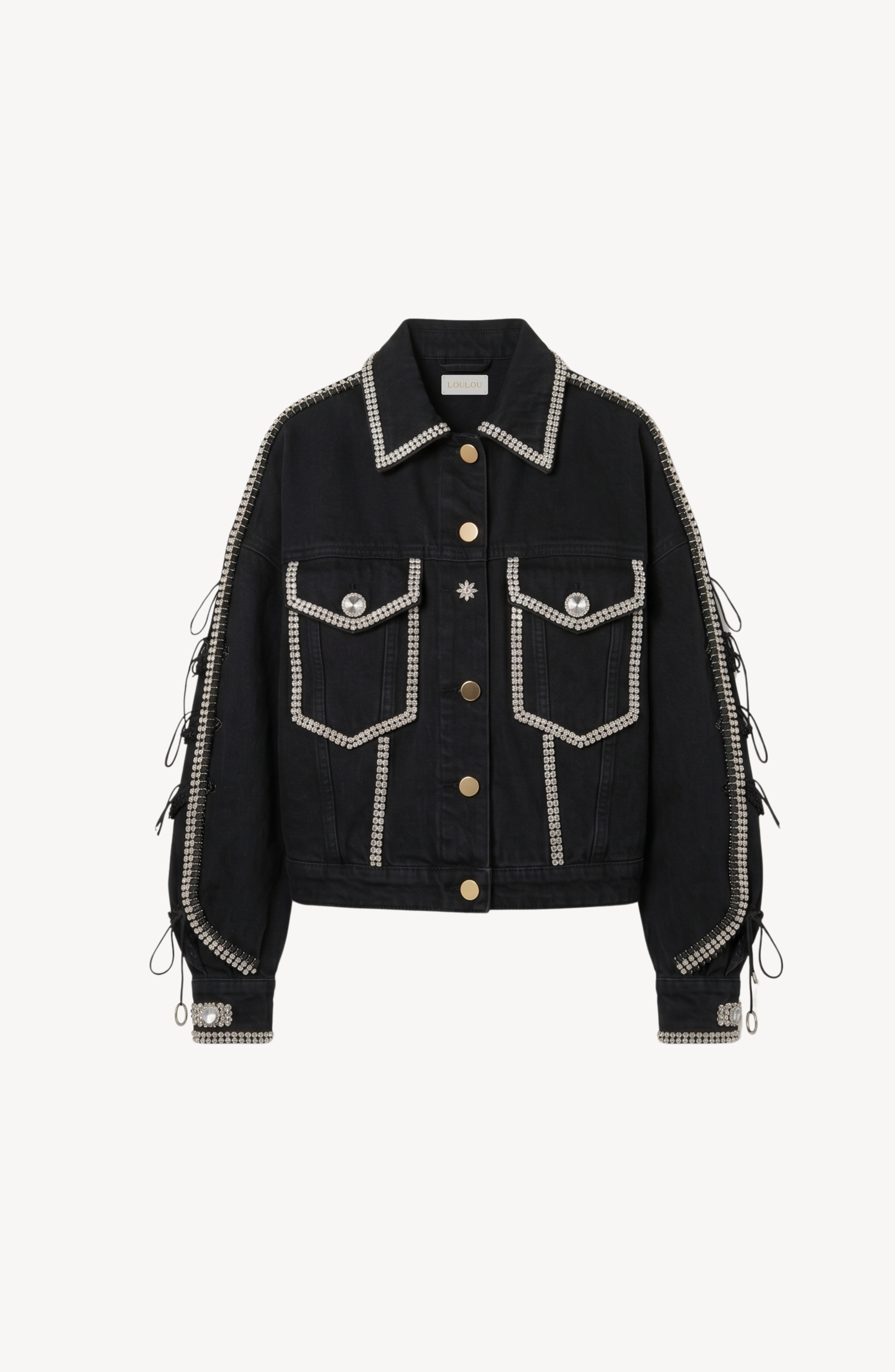 CRYSTAL DENIM JACKET in Black — flat lay