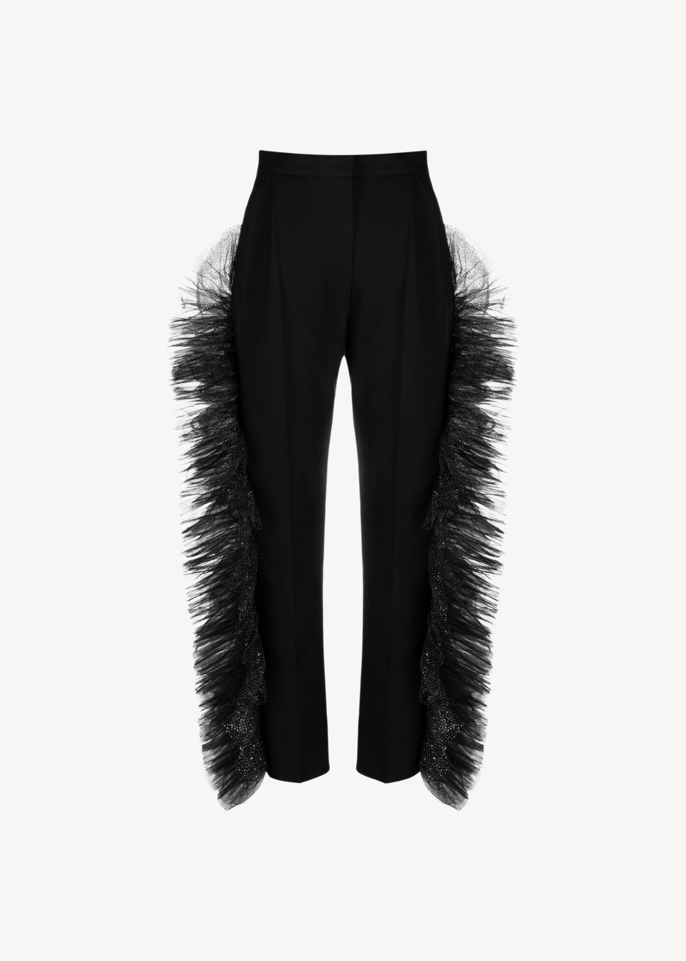 Tulle-trim straight-leg trousers