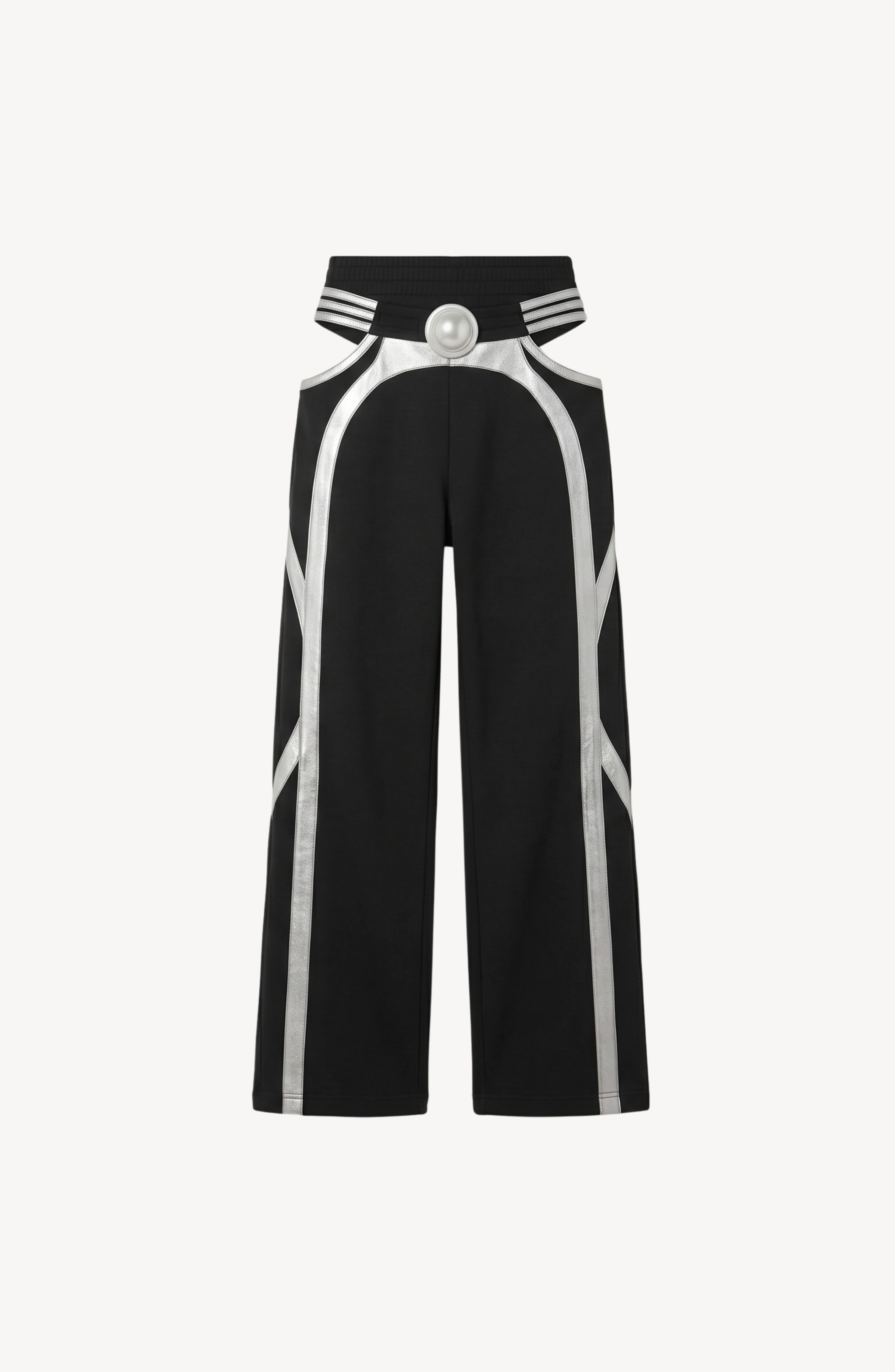 CRYSTAL STRIPE WIDE-LEG TROUSERS in Black — flat lay
