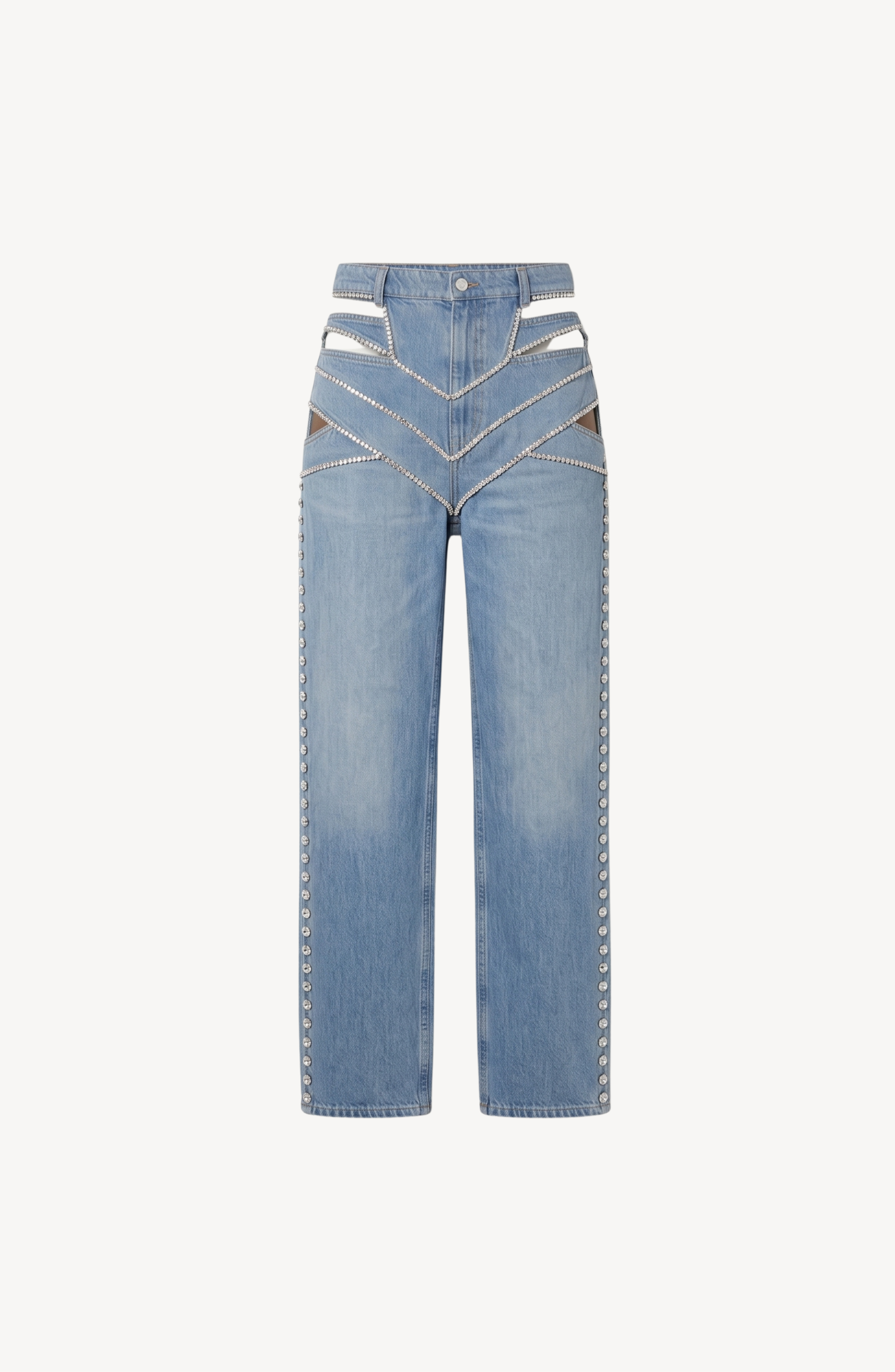 CHAIN CUTOUT JEANS in Light Blue — flat lay