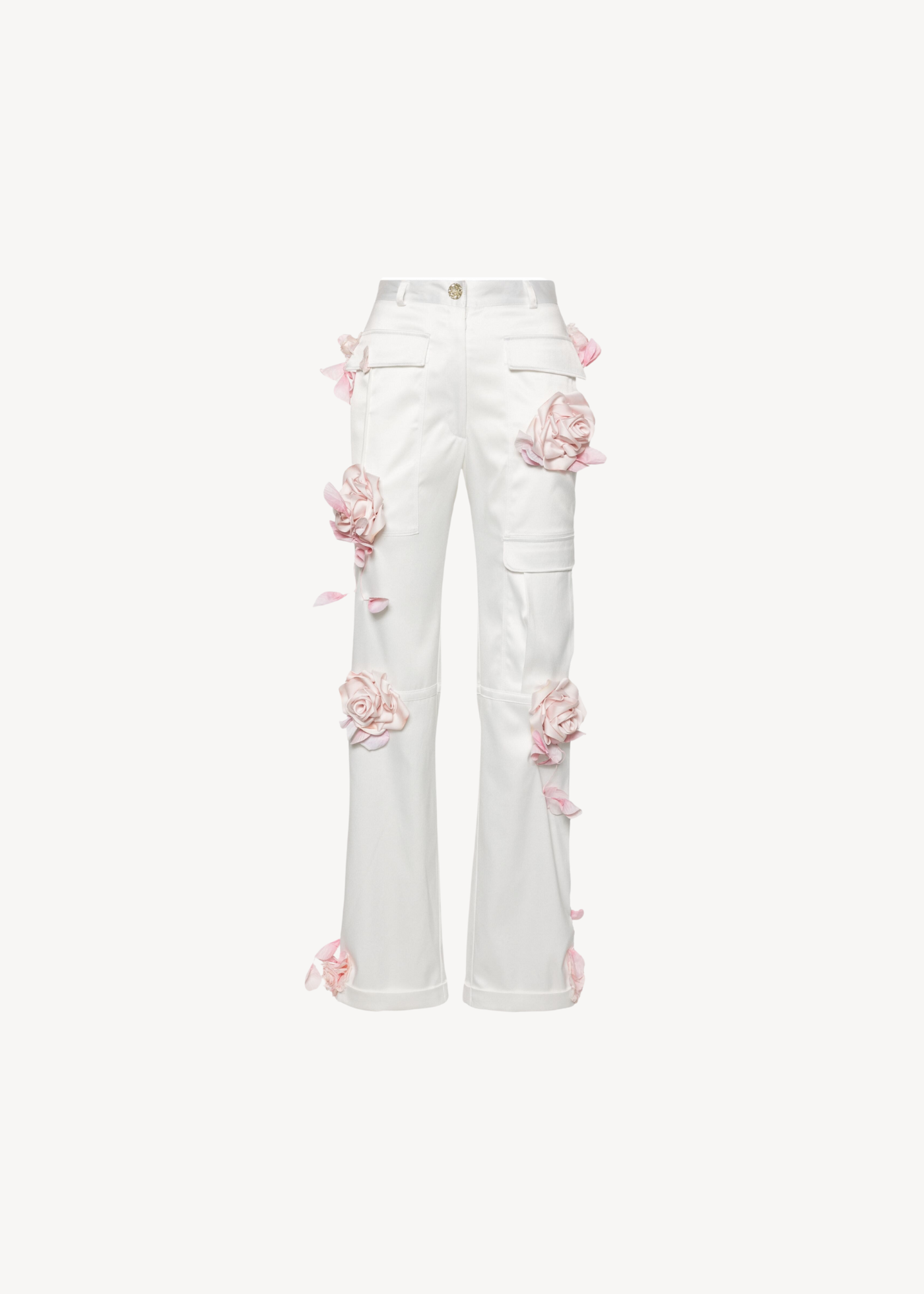 floral appliqué silk pants