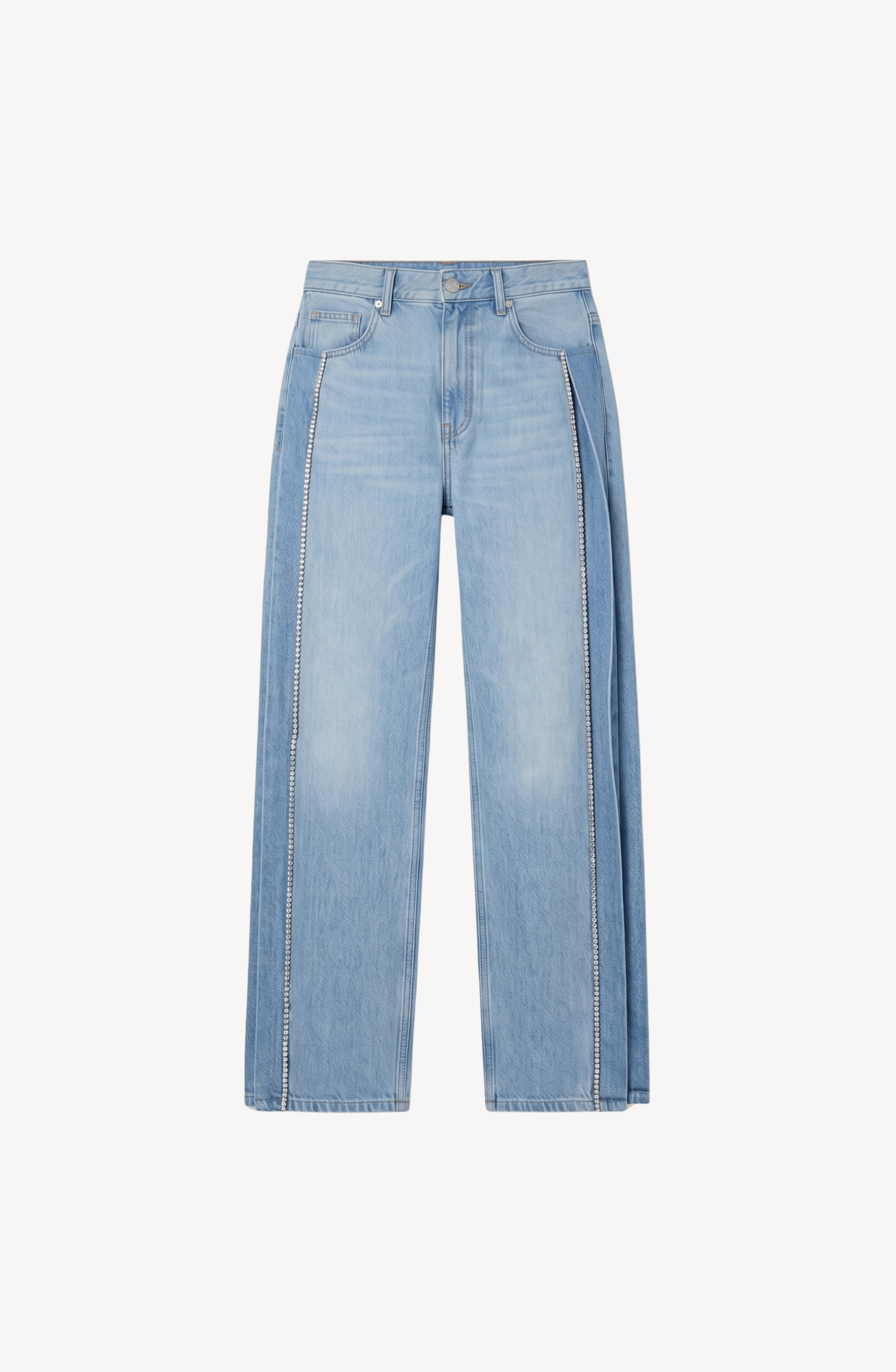 STRIPE WIDE-LEG JEANS in Light Blue — flat lay