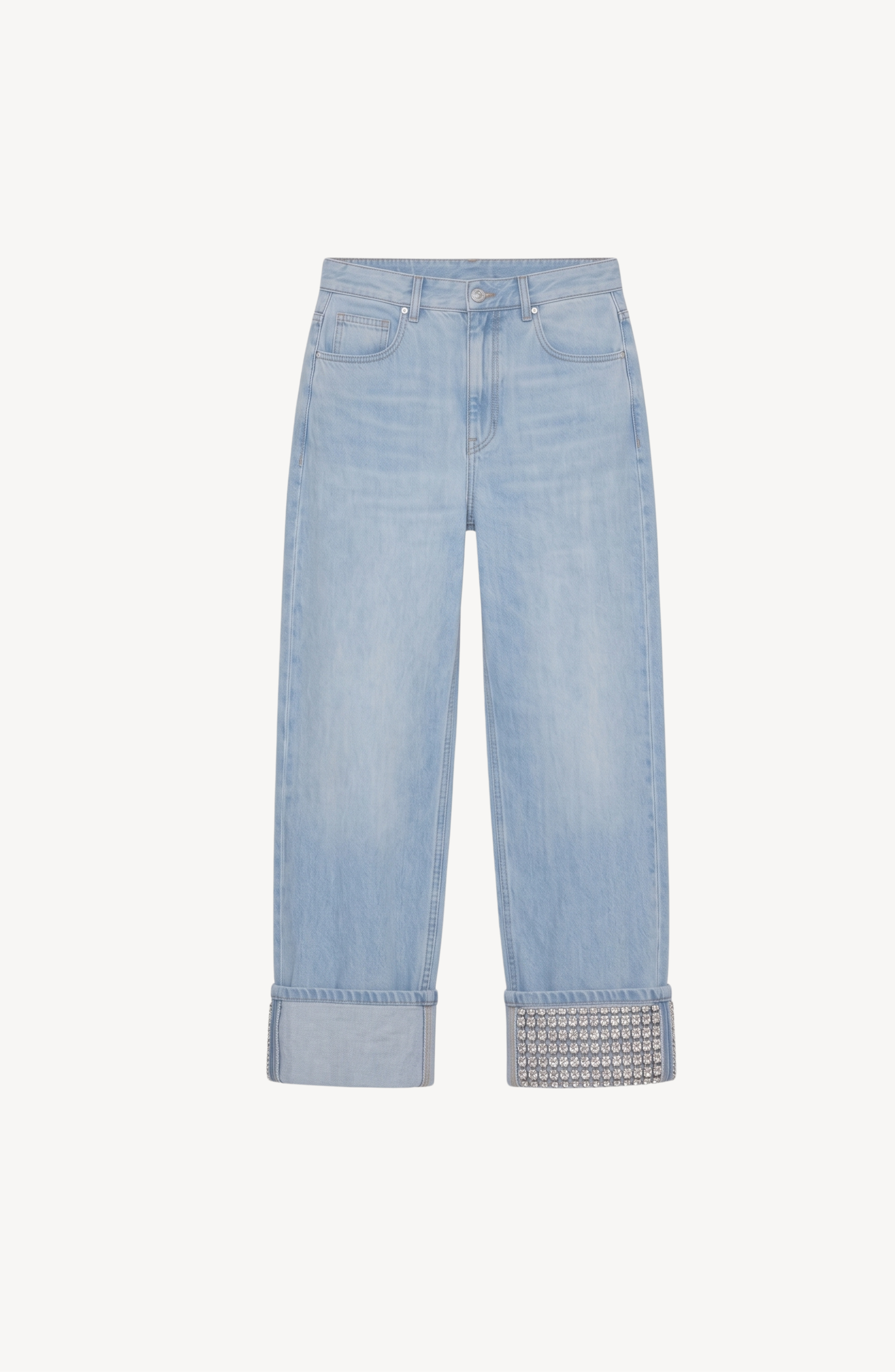 CRYSTAL CUFF WIDE-LEG JEANS in Light Blue — flat lay