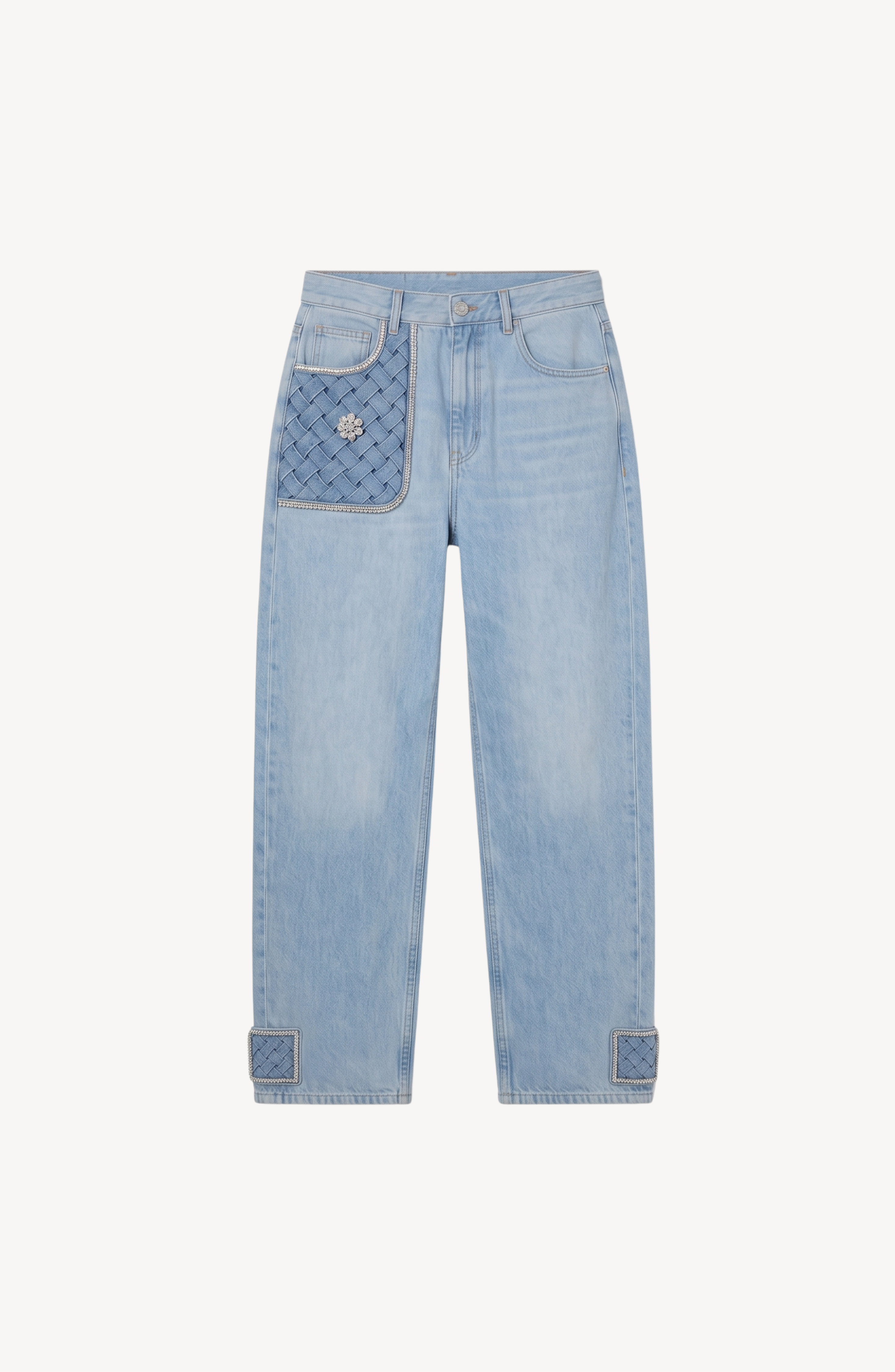 PEARL DENIM PATCH JEANS in Light Blue — flat lay