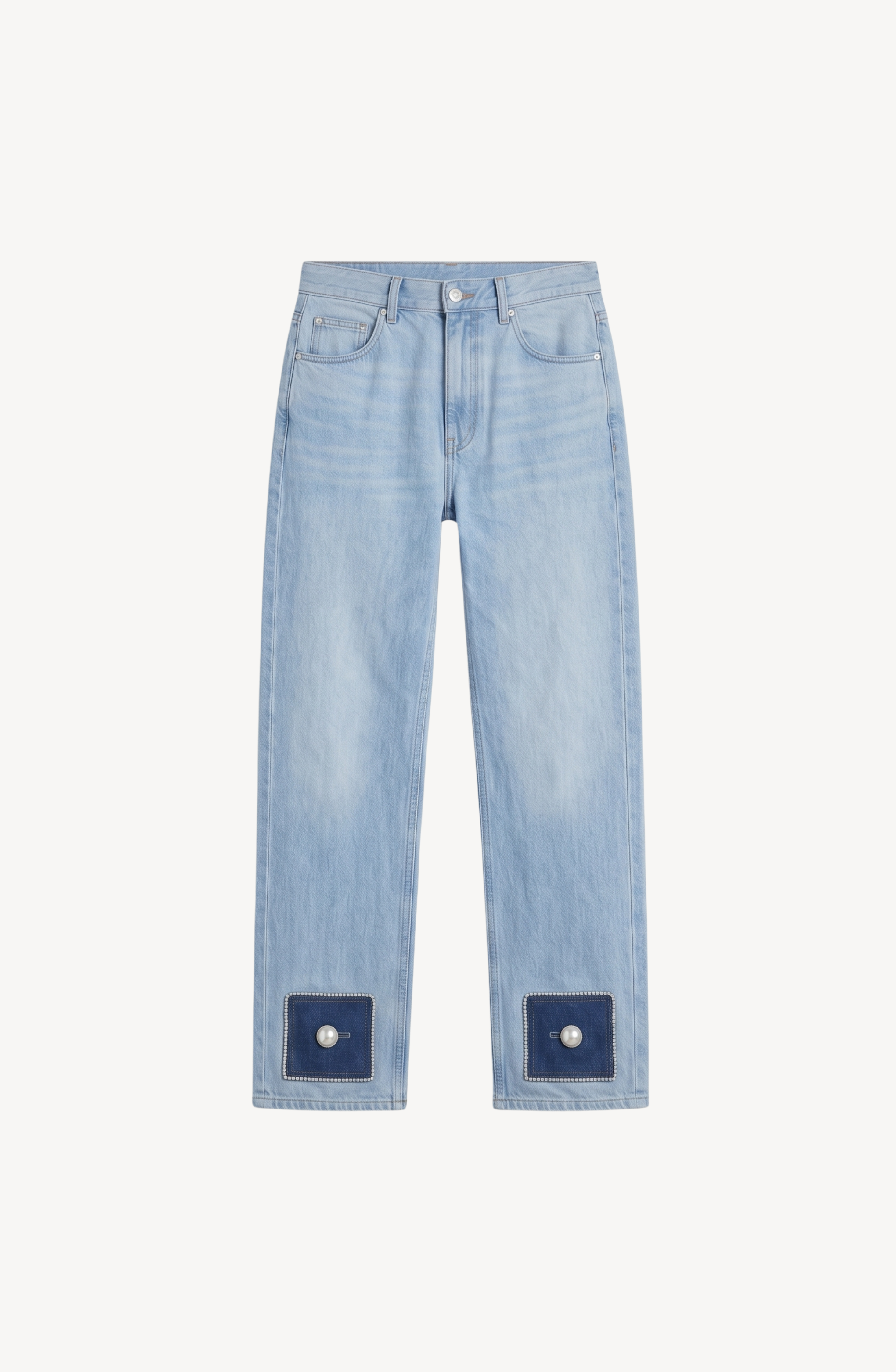PATCH HEM JEANS in Light Blue — flat lay